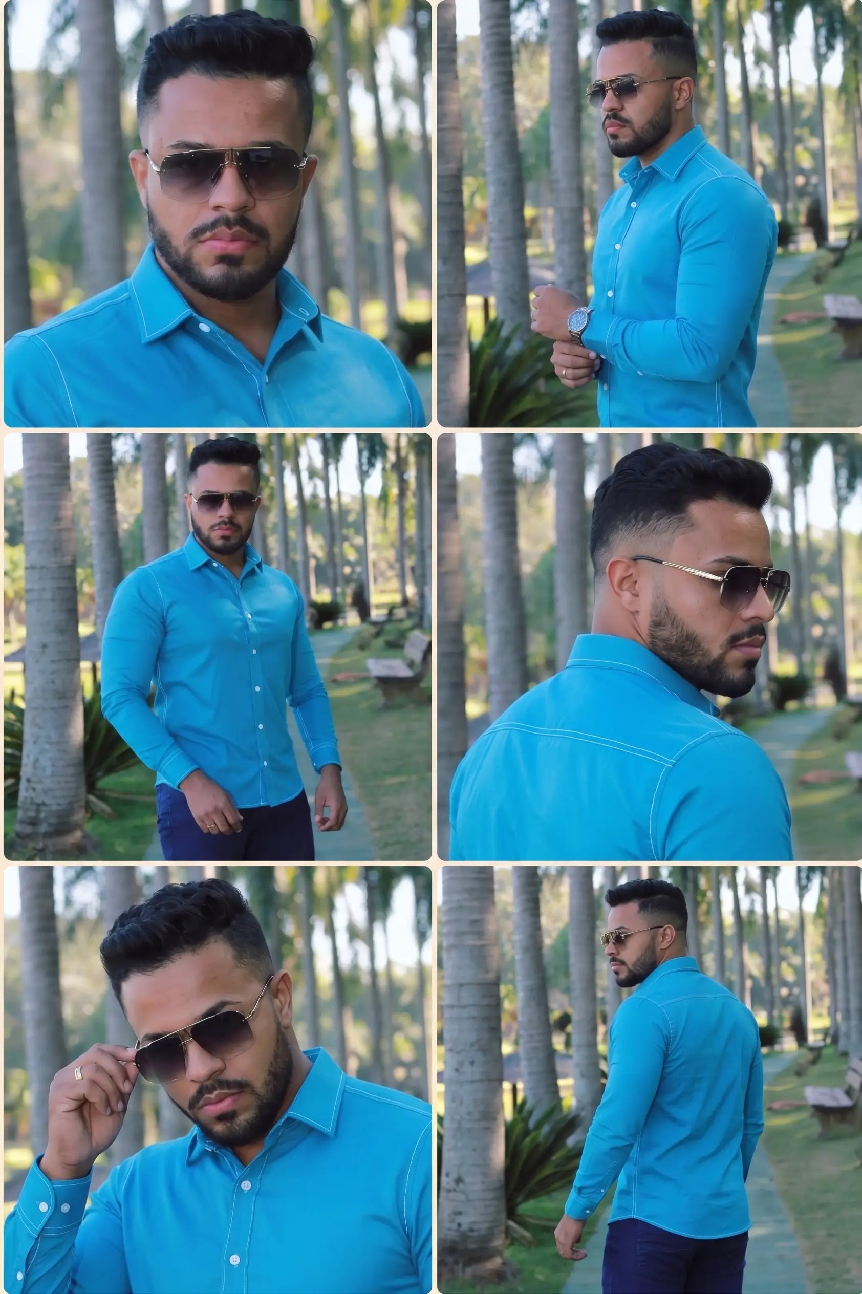 Camisa slim fit Azul Oceano manga longa Com Elastano