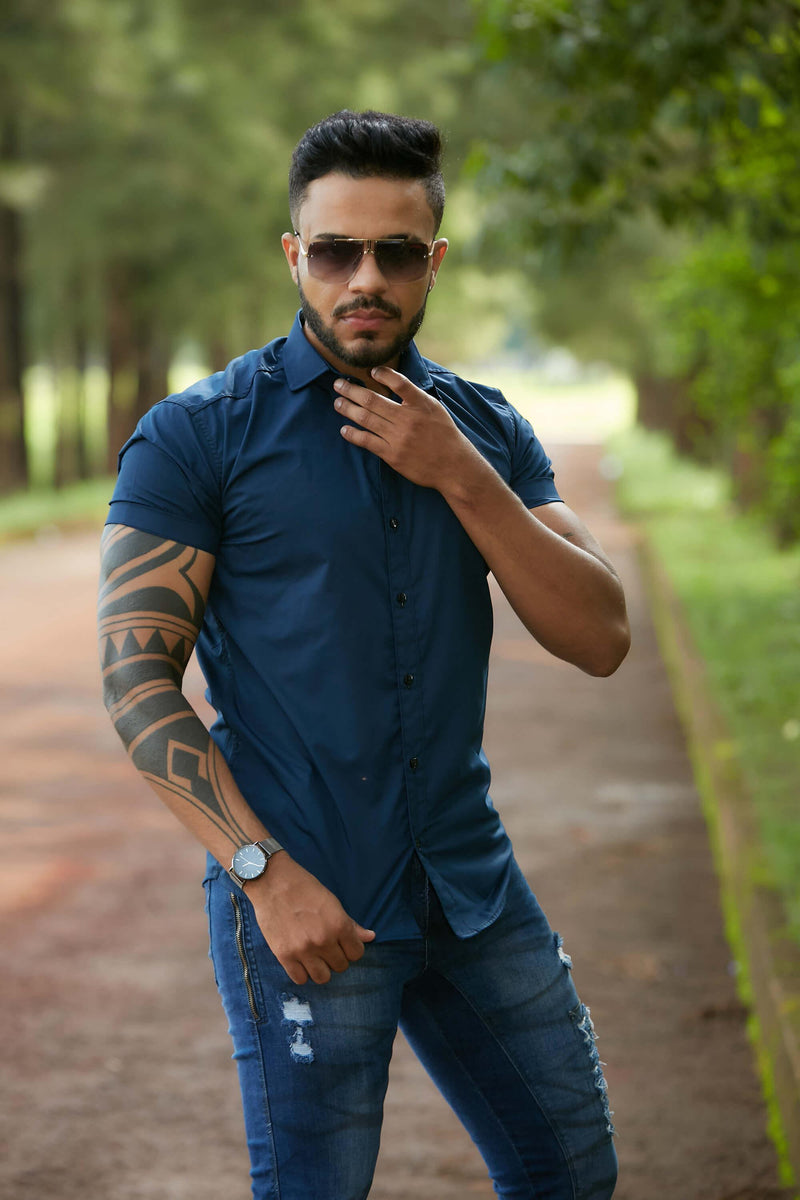 Camisa slim fit Azul Marinho