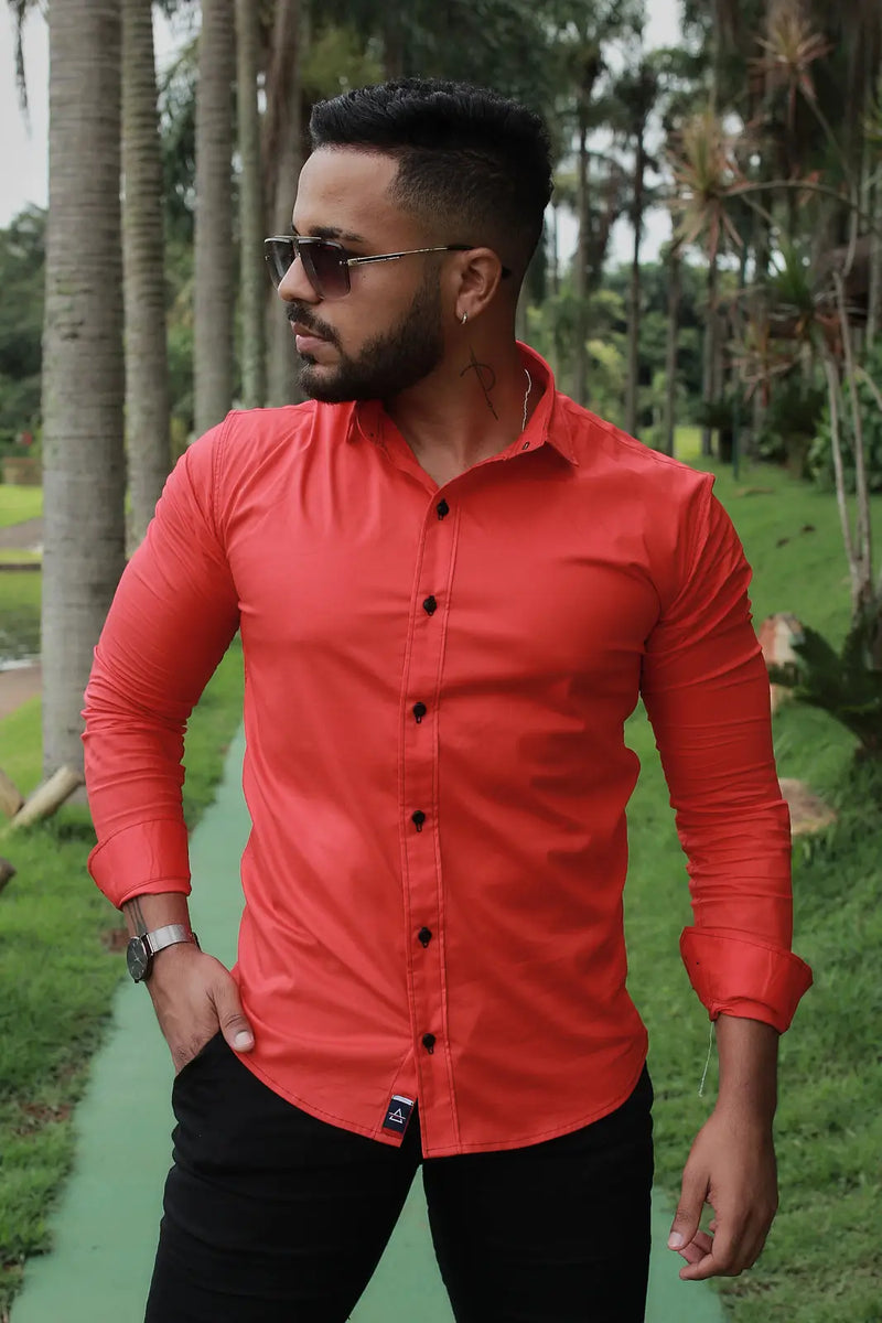 Camisa slim fit Vermelha  manga longa