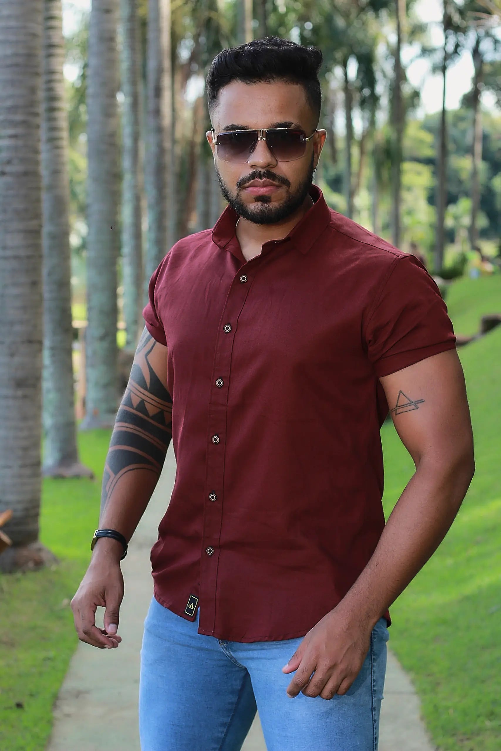 Camisa slim fit Linho Belga Marsala