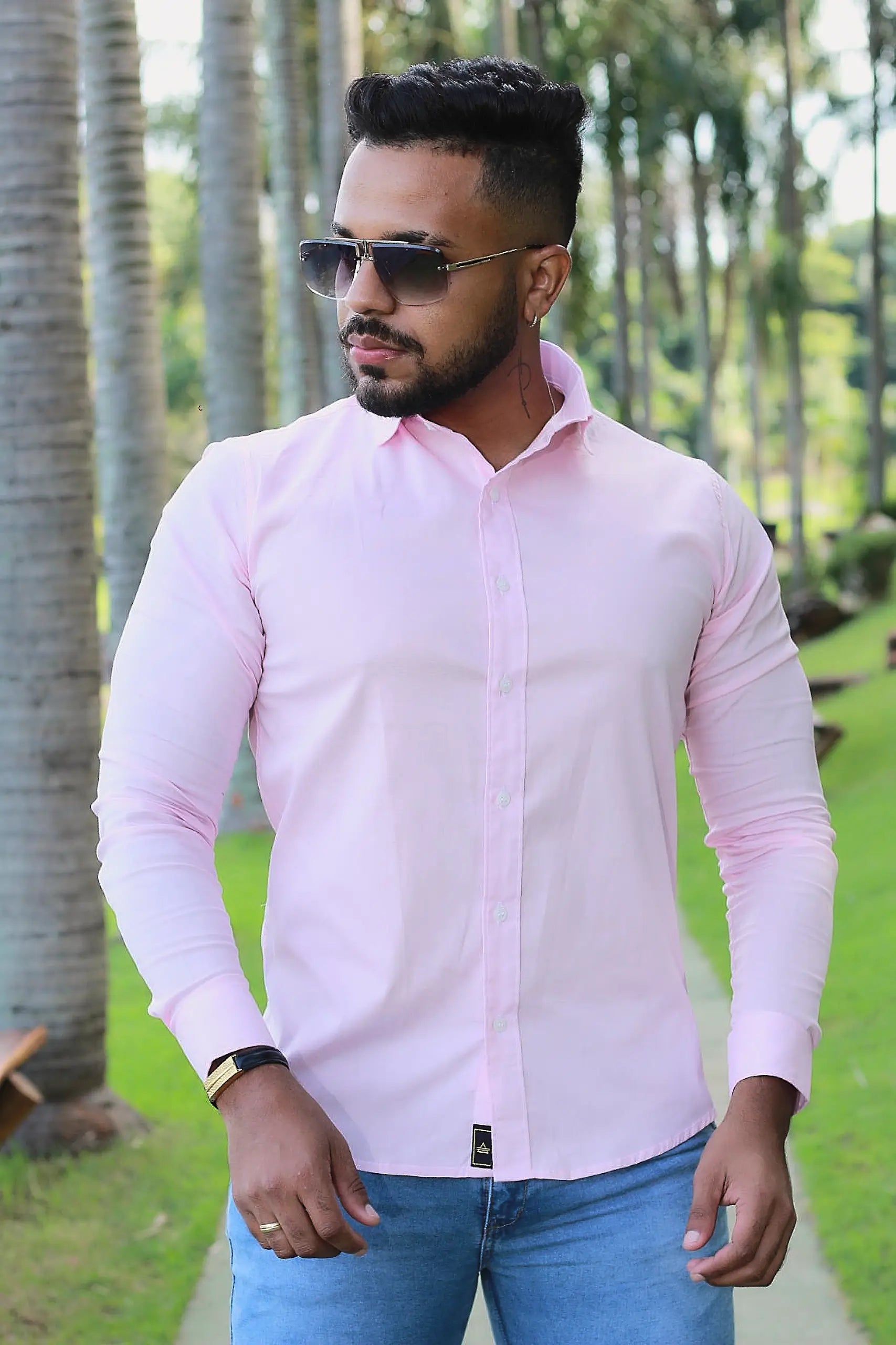 Camisa slim fit Rosa BêBê manga longa