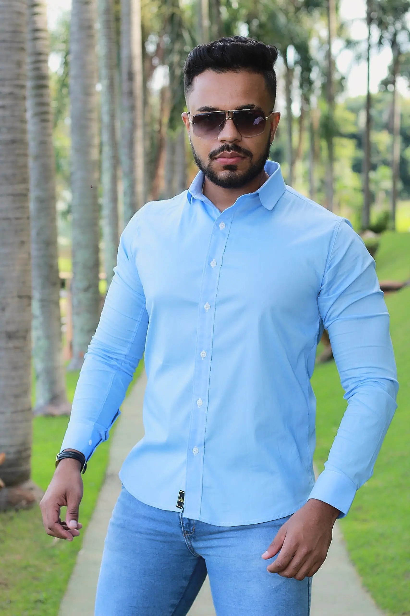 Camisa slim fit  Azul Bebê manga longa