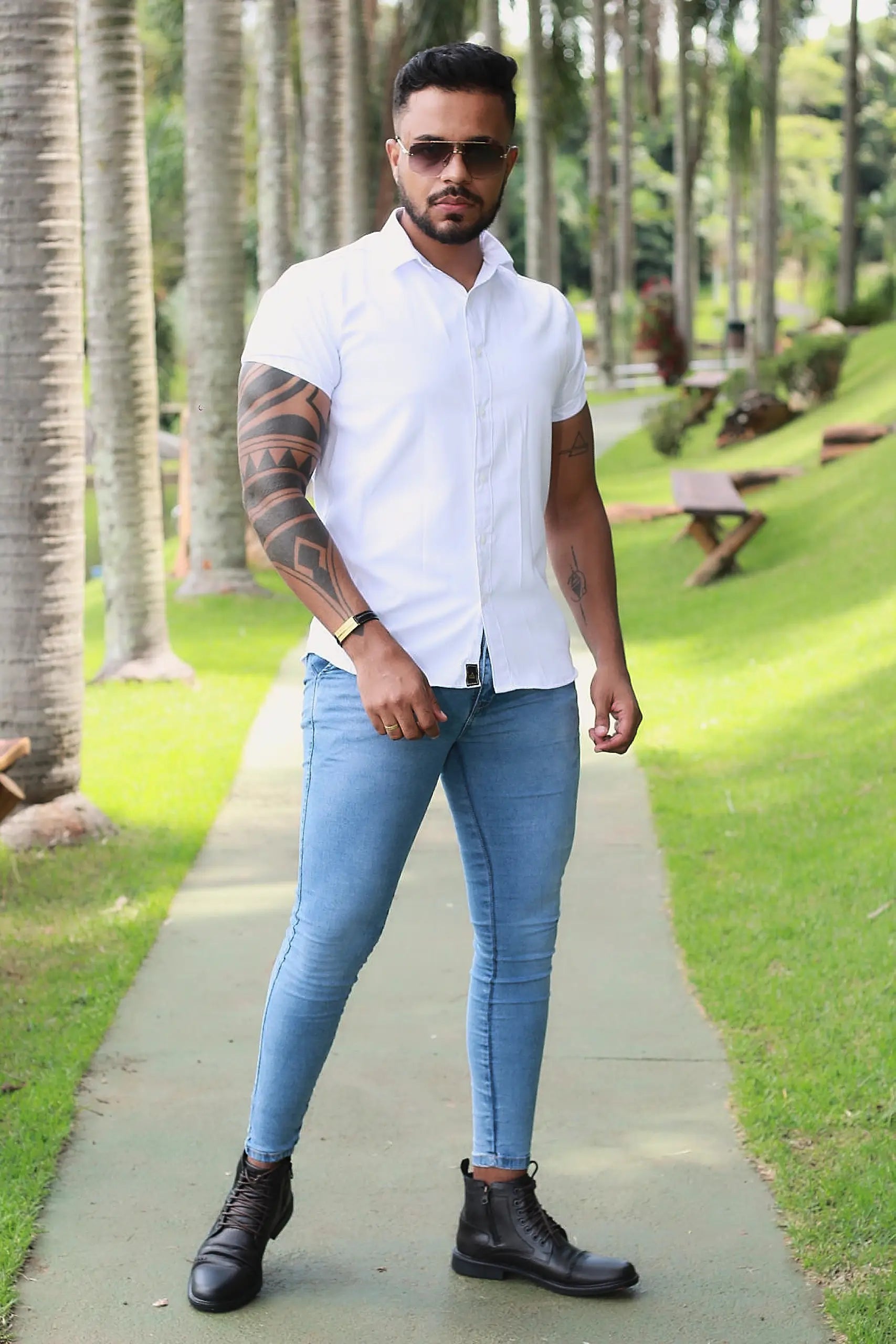 Camisa Slim Fit Premium Branca Quadriculada Baixo Relevo Premium