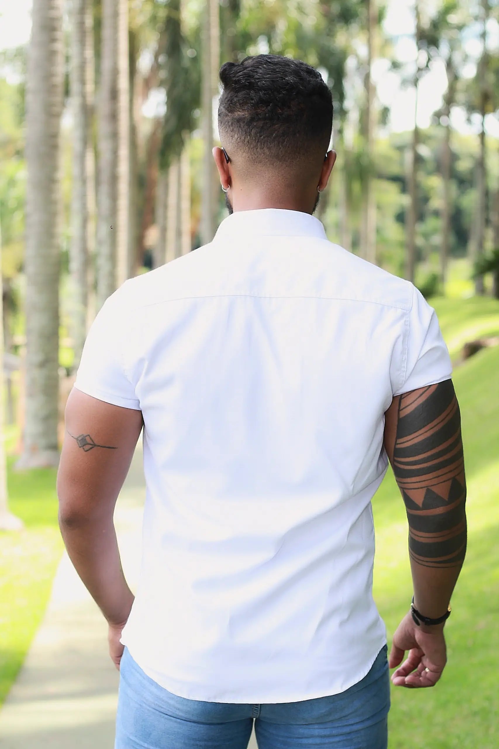 Camisa Slim Fit Premium Branca Quadriculada Baixo Relevo Premium