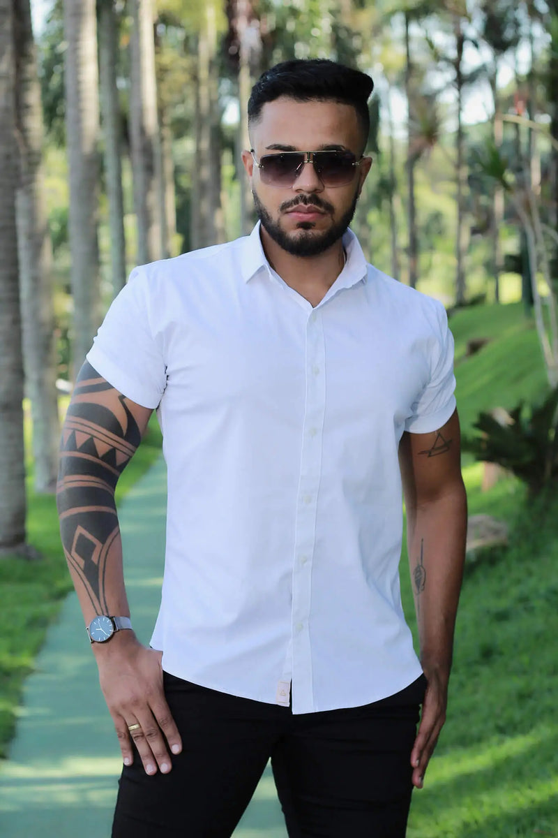 Camisa Branca Lisa Algodão Premium Com Elastano