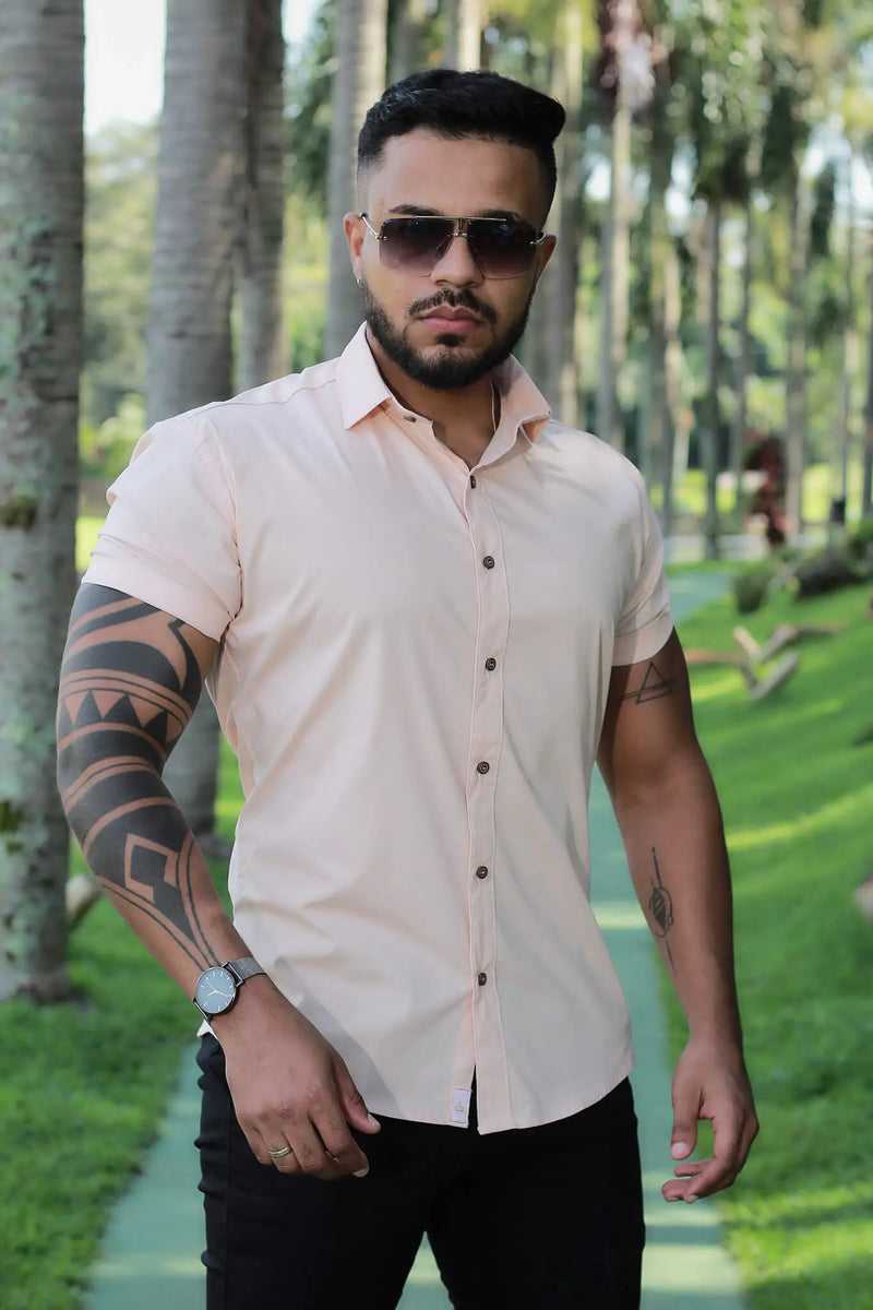 Camisa Slim fit Algodão Premium Rose Gold com Elastano