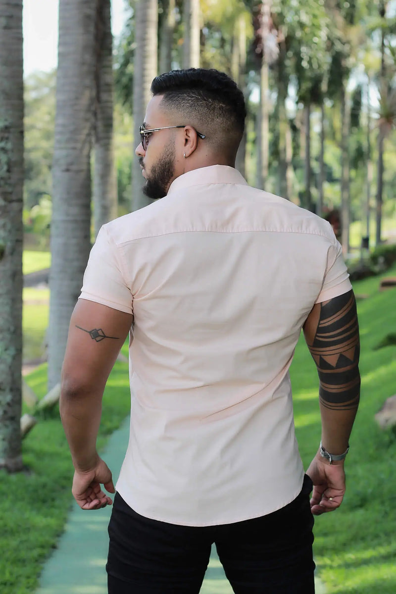 Camisa Slim fit Algodão Premium Rose Gold com Elastano