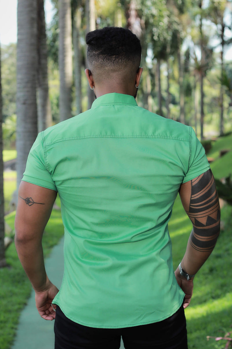 Camisa Slim fit Algodão Premium Verde Com Elastano