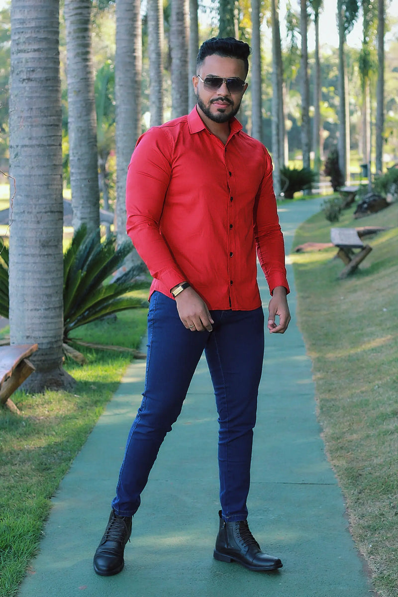 Camisa slim fit Vermelha  manga longa