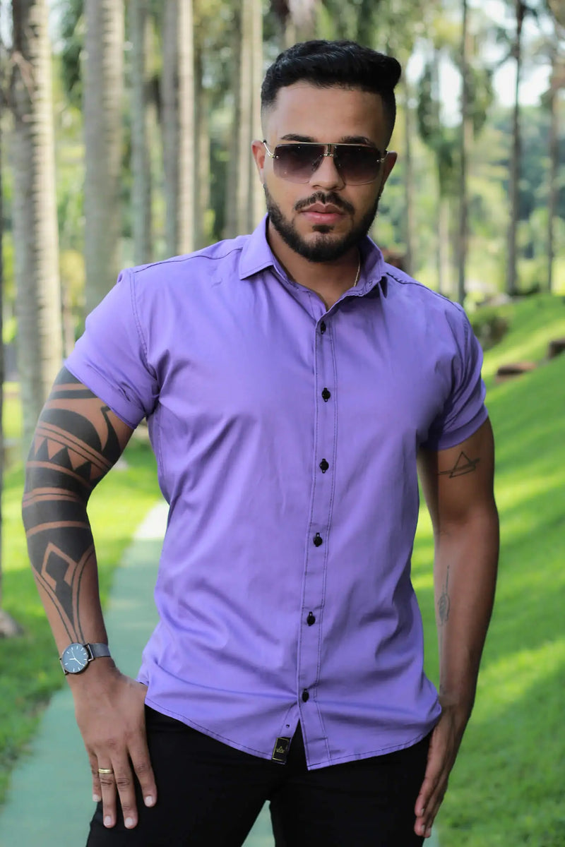 Camisa Slim Fit Lilas Jad Algodão Premium Com elastano