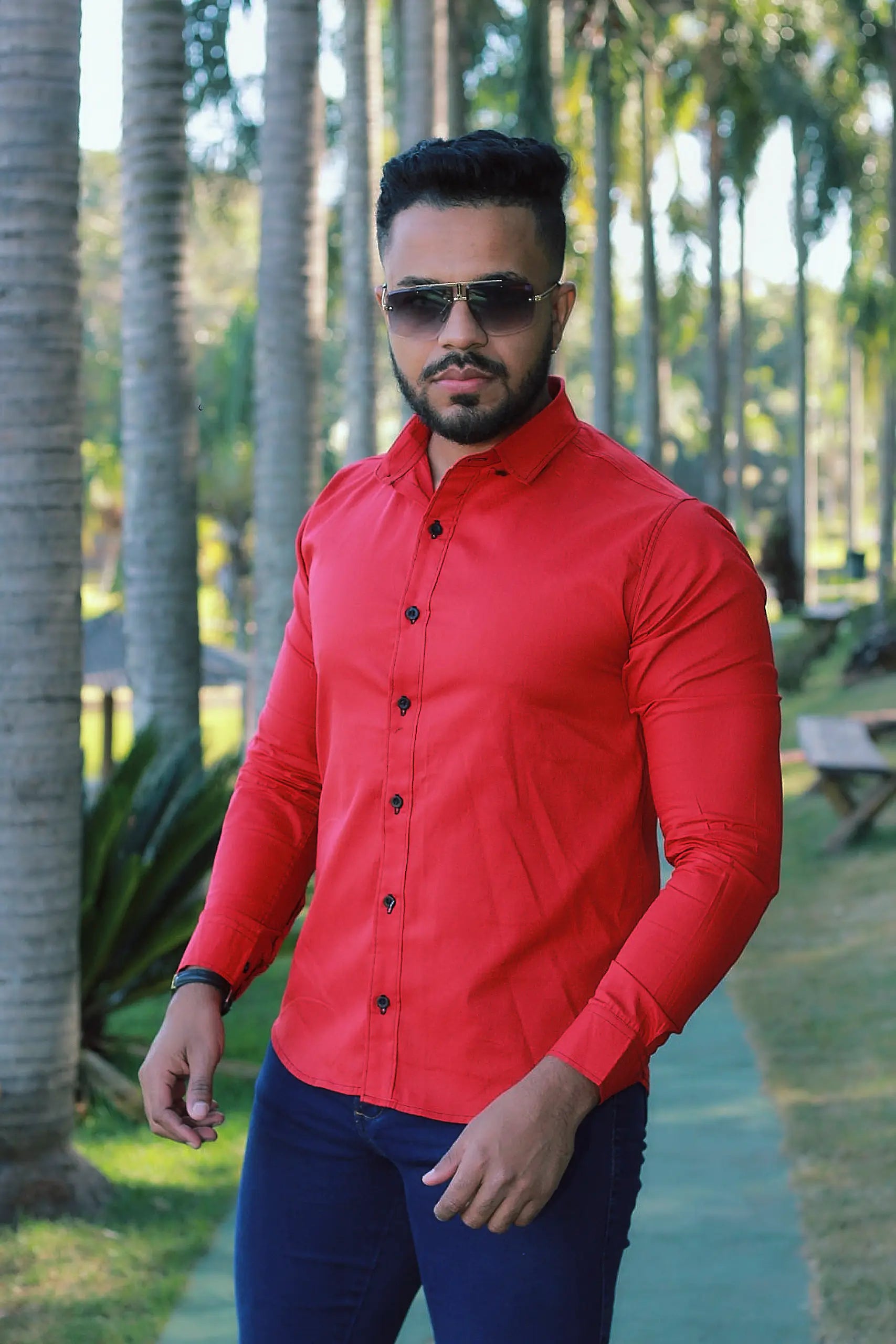 Camisa slim fit Vermelha  manga longa