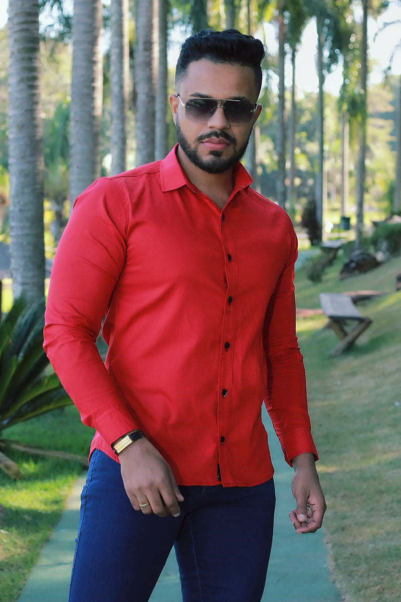 Camisa slim fit Vermelha  manga longa