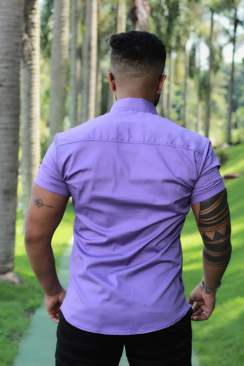 Camisa Slim Fit Lilas Jad Algodão Premium Com elastano