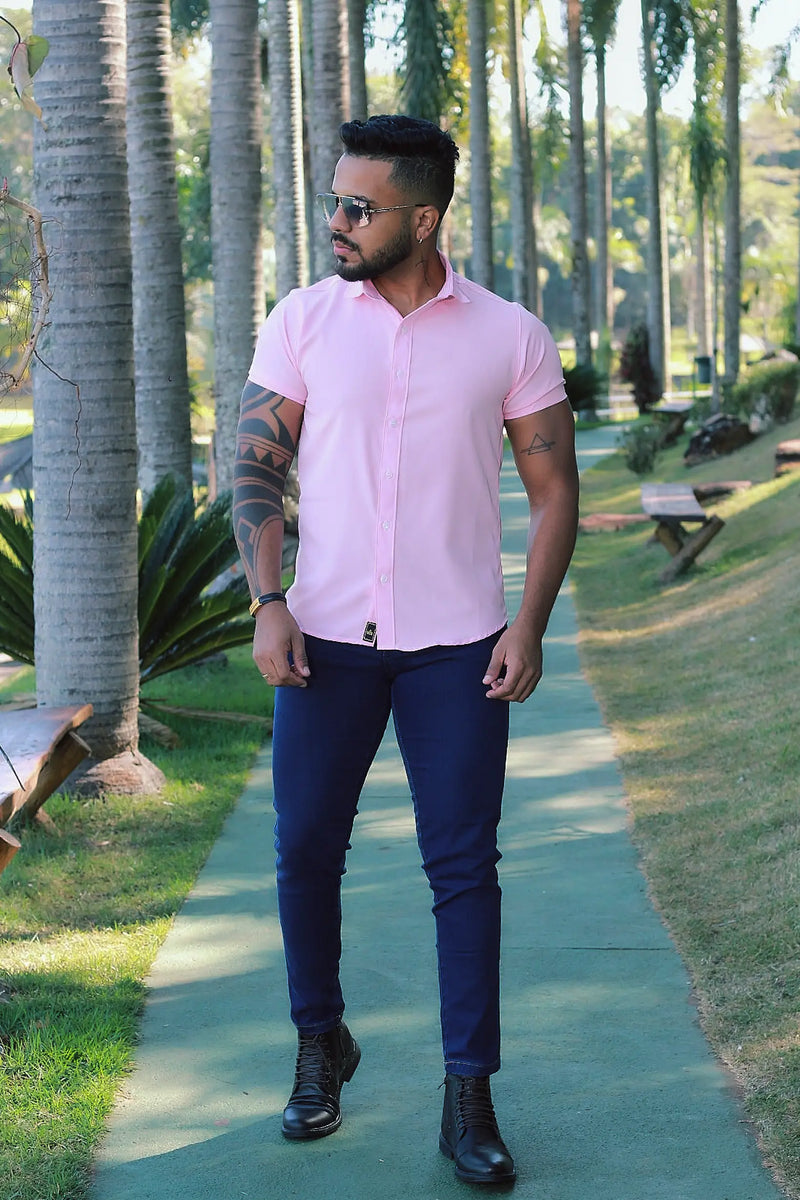 Camisa Slim Fit Lisa Rosa BêBê Passa Facil (Não Amarrota)