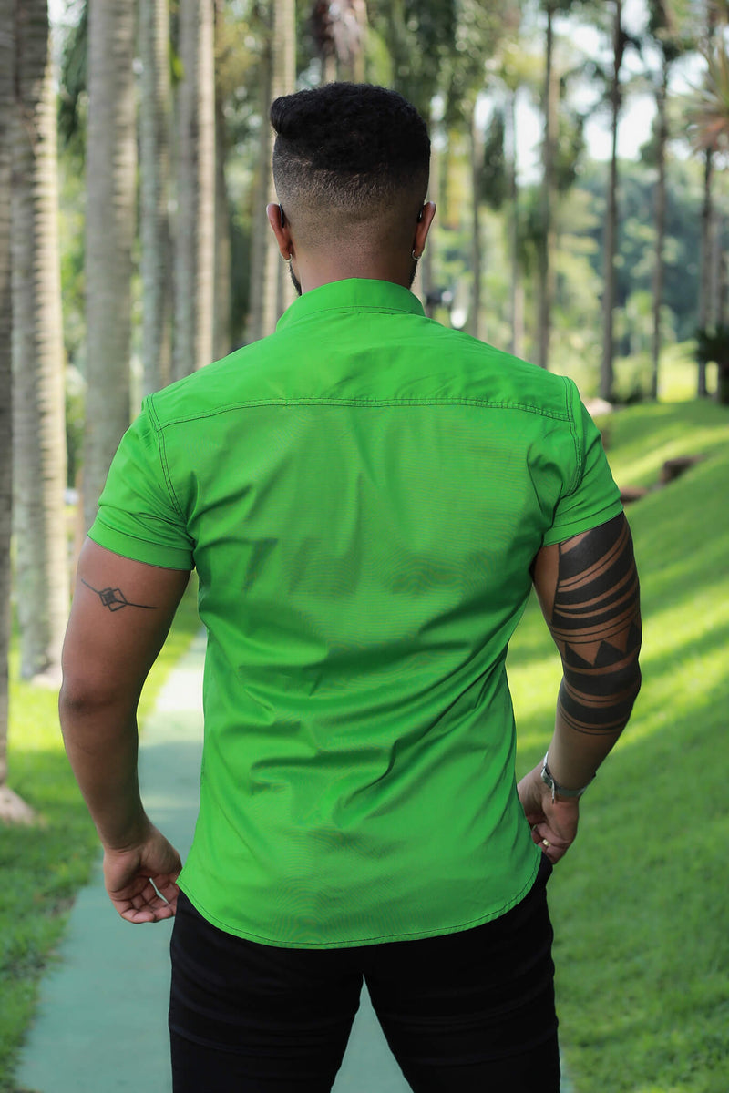 Camisa Slim Fit Verde Bandeira Algodão Premium Com elastano