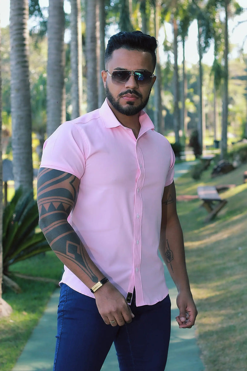 Camisa Slim Fit Lisa Rosa BêBê Passa Facil (Não Amarrota)
