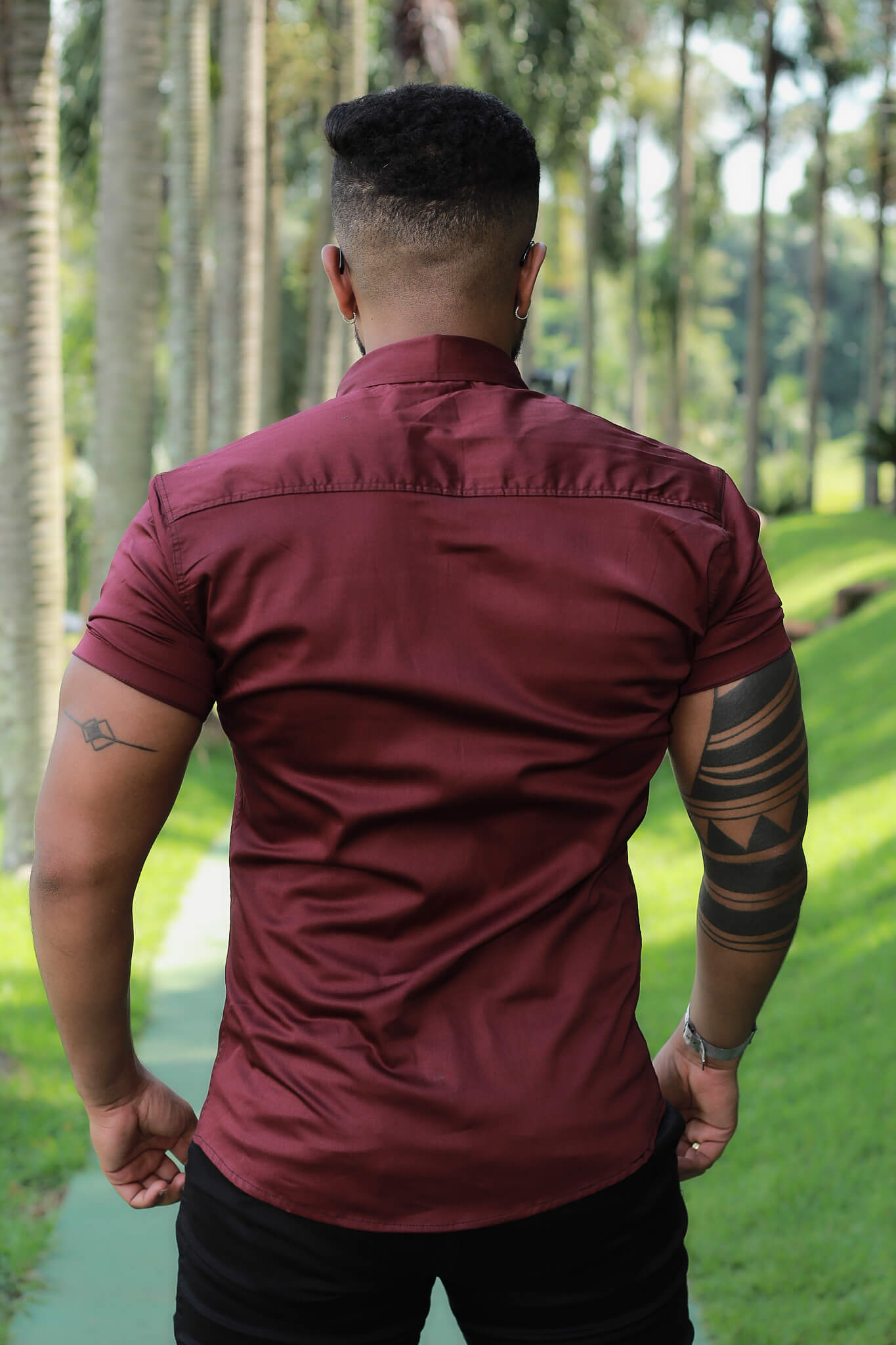 Camisa Slim Fit Marsala Algodão Premium Com elastano Acetinada