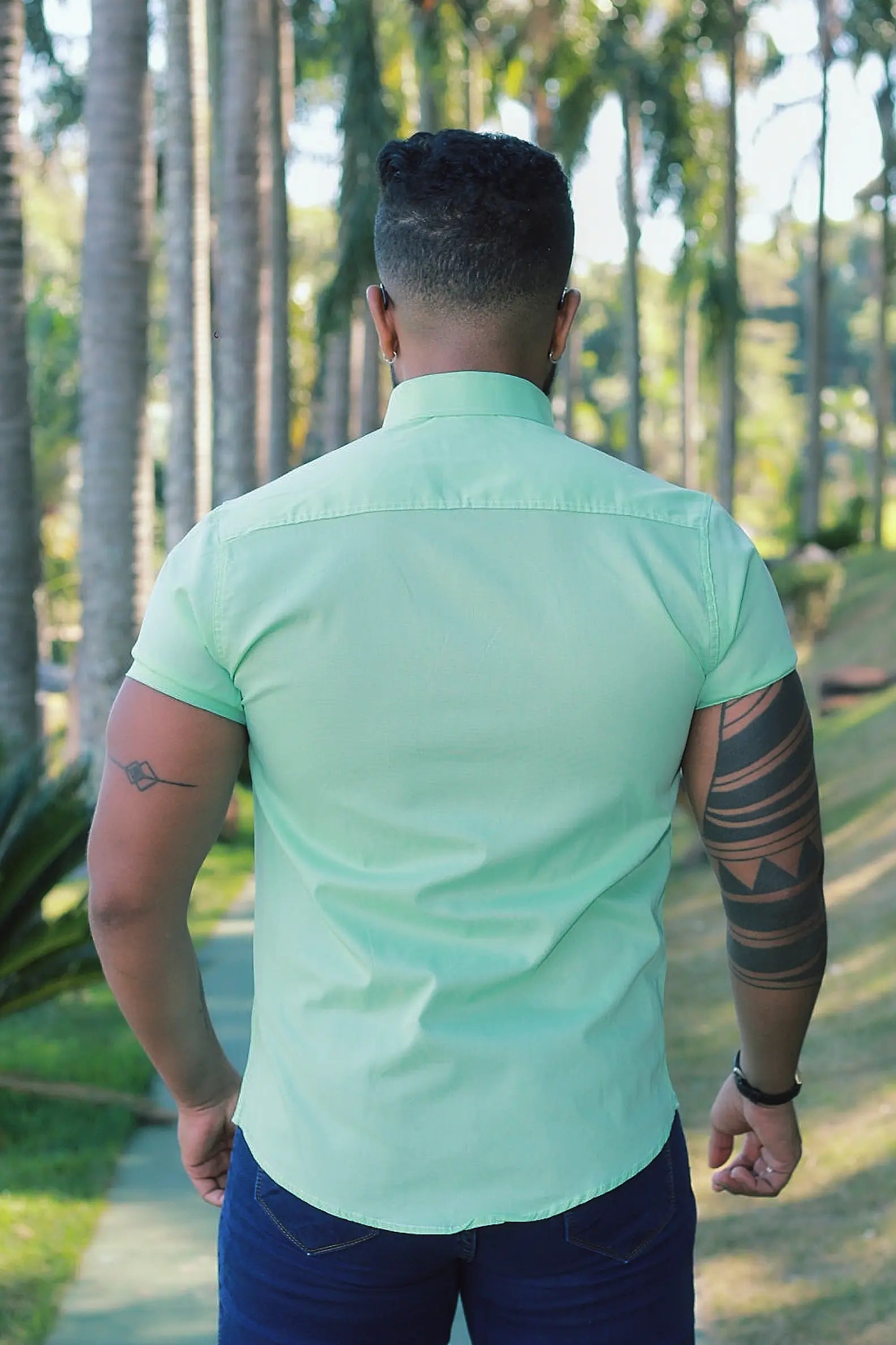 Camisa Slim Fit Verde Menta Lisa Algodão Premium Com elastano
