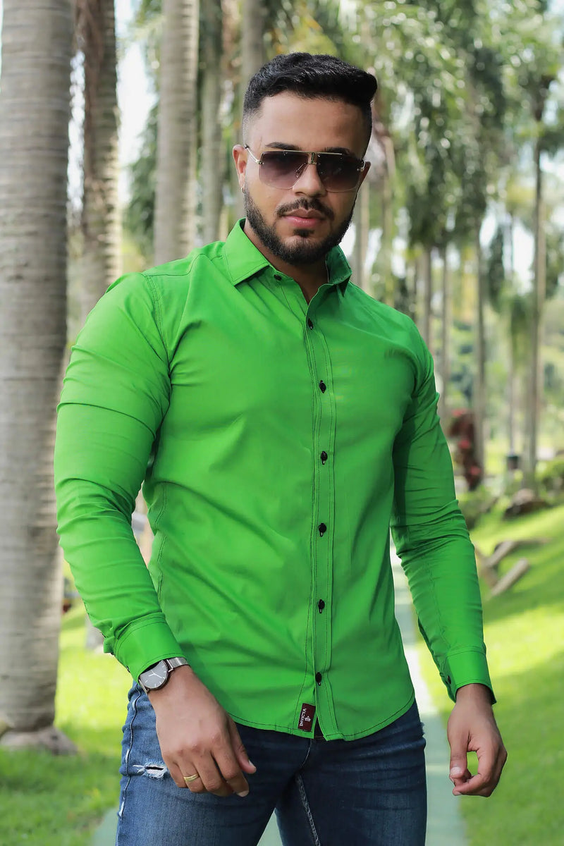 Camisa slim fit Verde Bandeira  Manga Longa