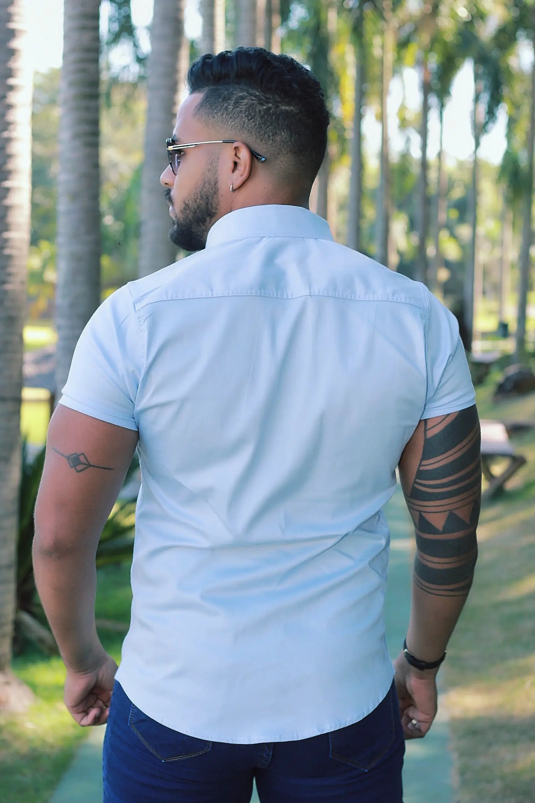 Camisa Slim Fit Azul Bêbê Algodão  Premium Com elastano Acetinada