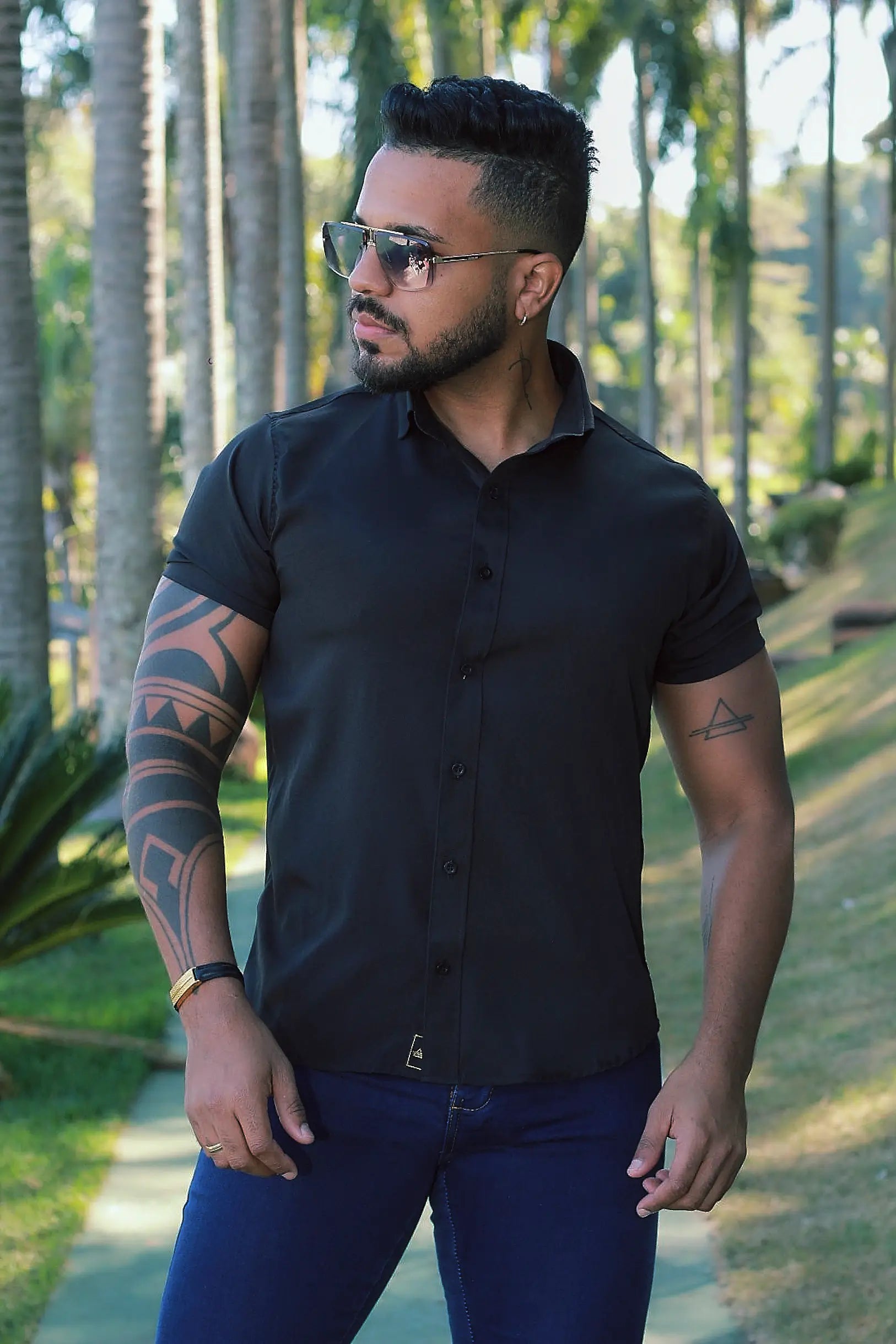 Camisa Slim Fit Preta Lisa Passa Facil (Não Amarrota)