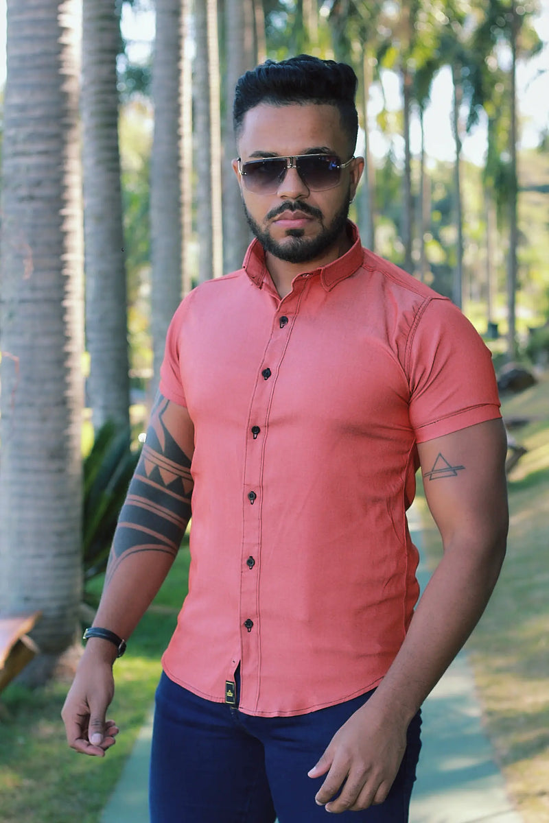 Camisa Slim Fit com Tencel Terra Cota Elastano  Premium
