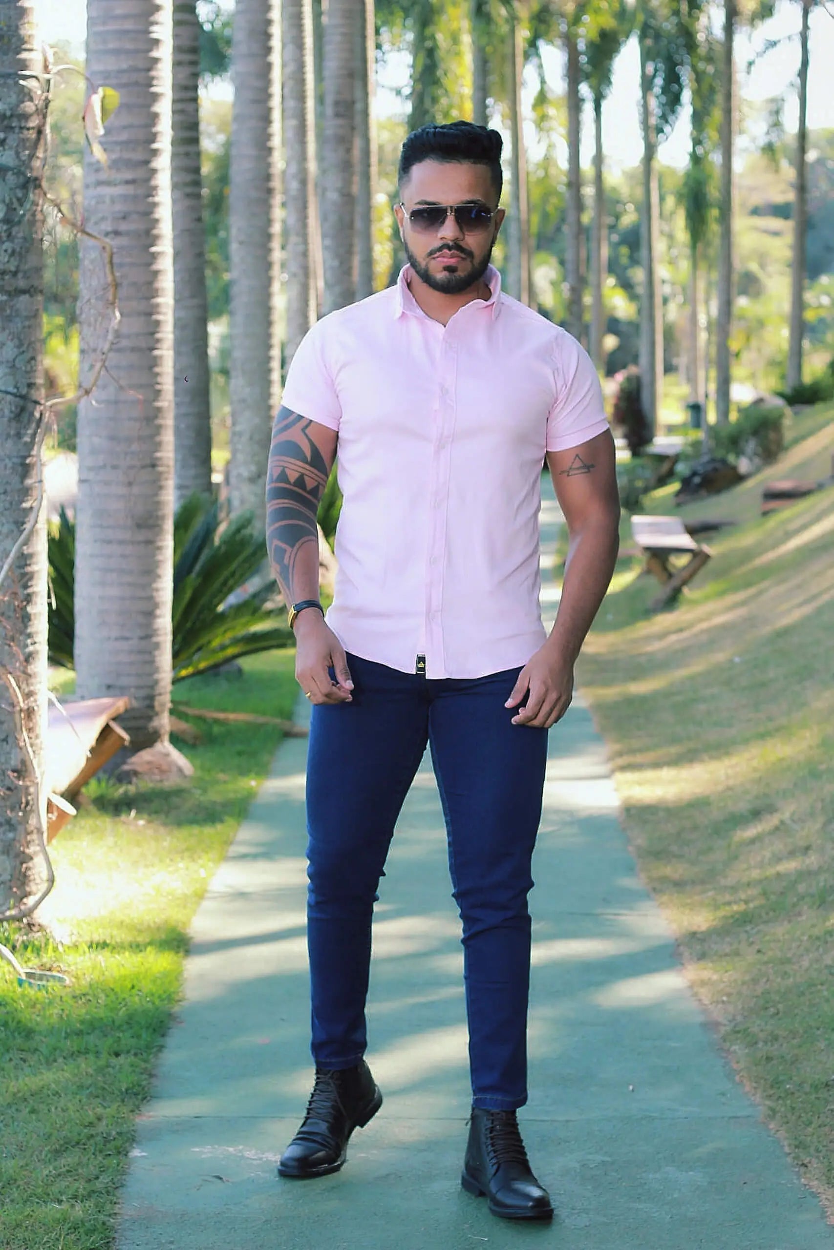 Camisa Slim Fit Rosa BêBÊ Algodão  Premium Com elastano Acetinada