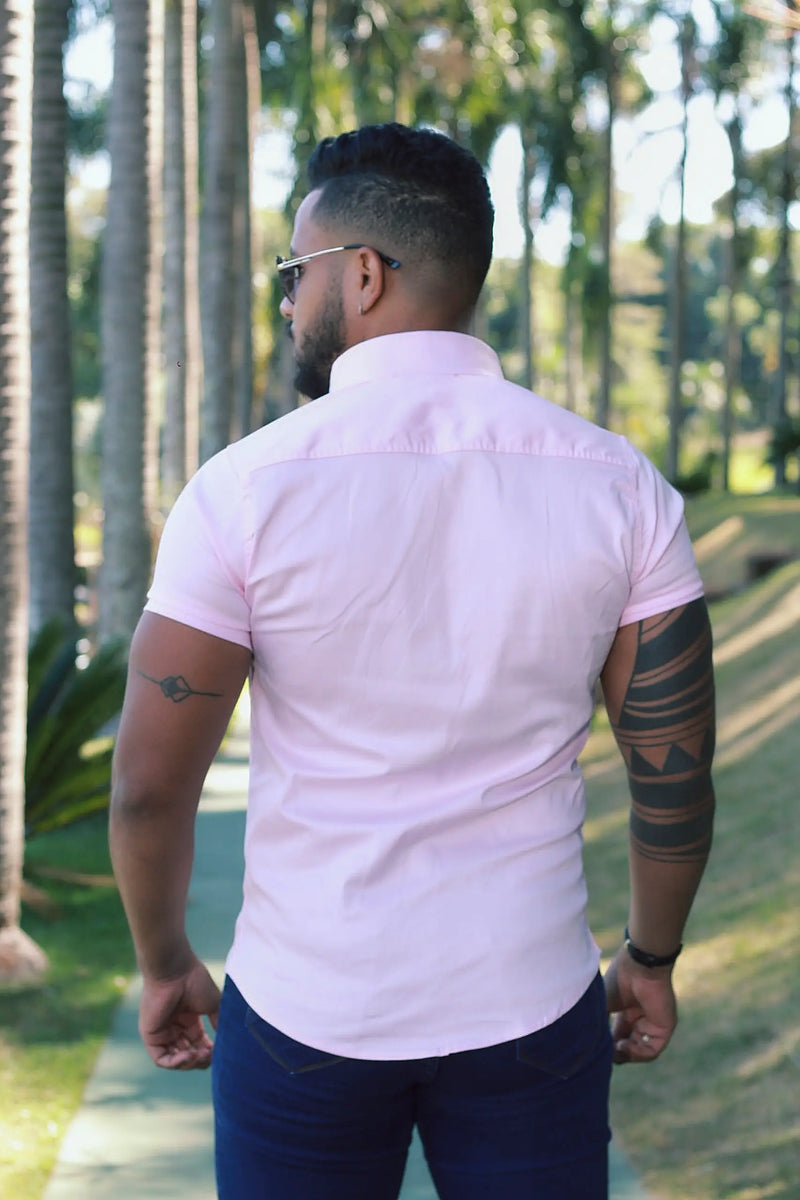 Camisa Slim Fit Rosa BêBÊ Algodão  Premium Com elastano Acetinada