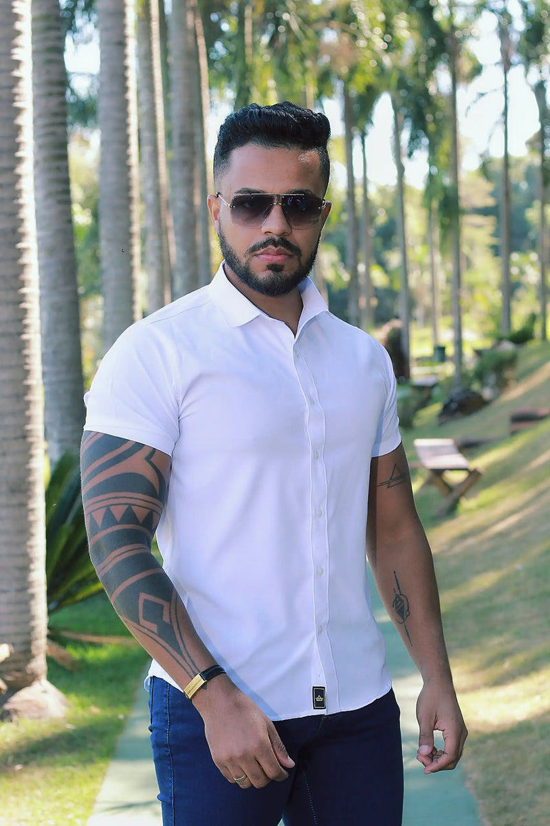 Camisa Slim Fit Branca Lisa Passa Facil (Não Amarrota)