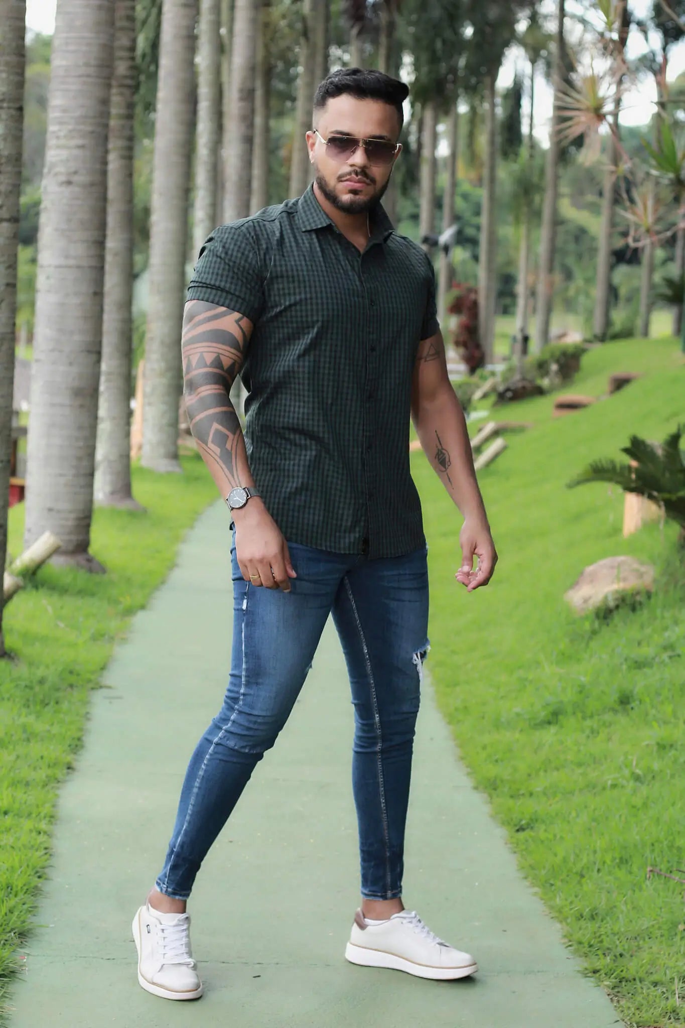 Camisa Slim Fit Xadrez Moscow Algodão Premium Com Elastano