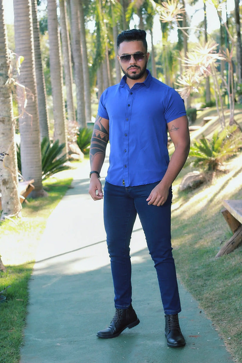Camisa Slim Fit Lisa  Azul Caneta Passa Facil (Não Amarrota)