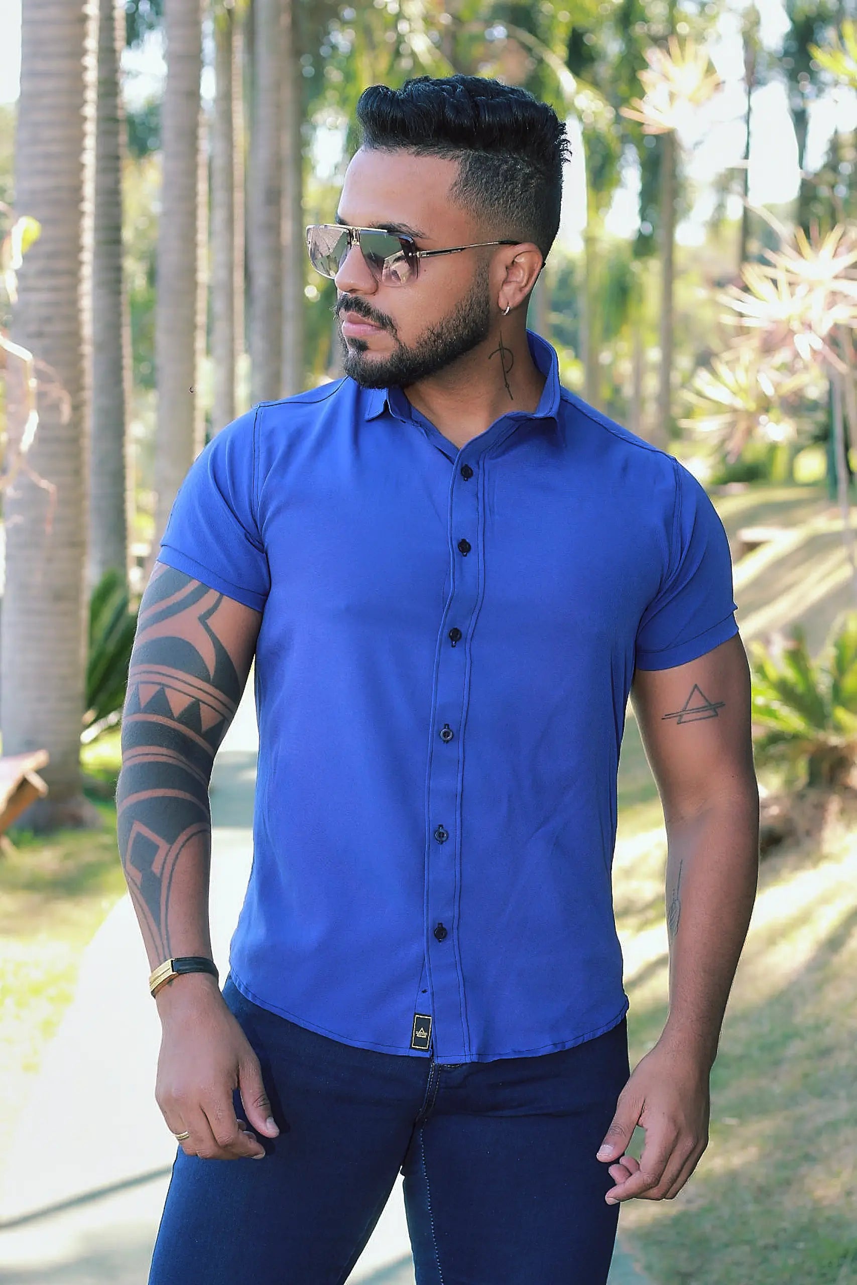 Camisa Slim Fit Lisa  Azul Caneta Passa Facil (Não Amarrota)