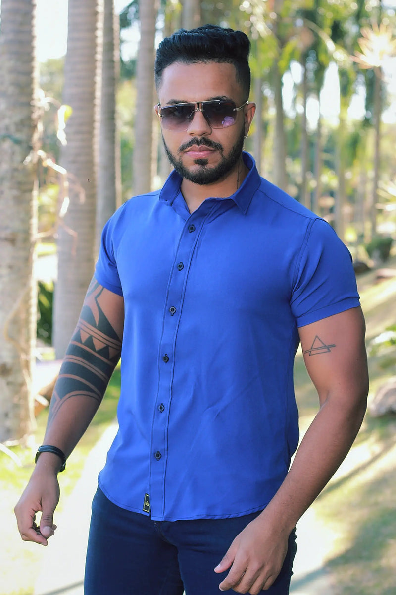 Camisa Slim Fit Lisa  Azul Caneta Passa Facil (Não Amarrota)