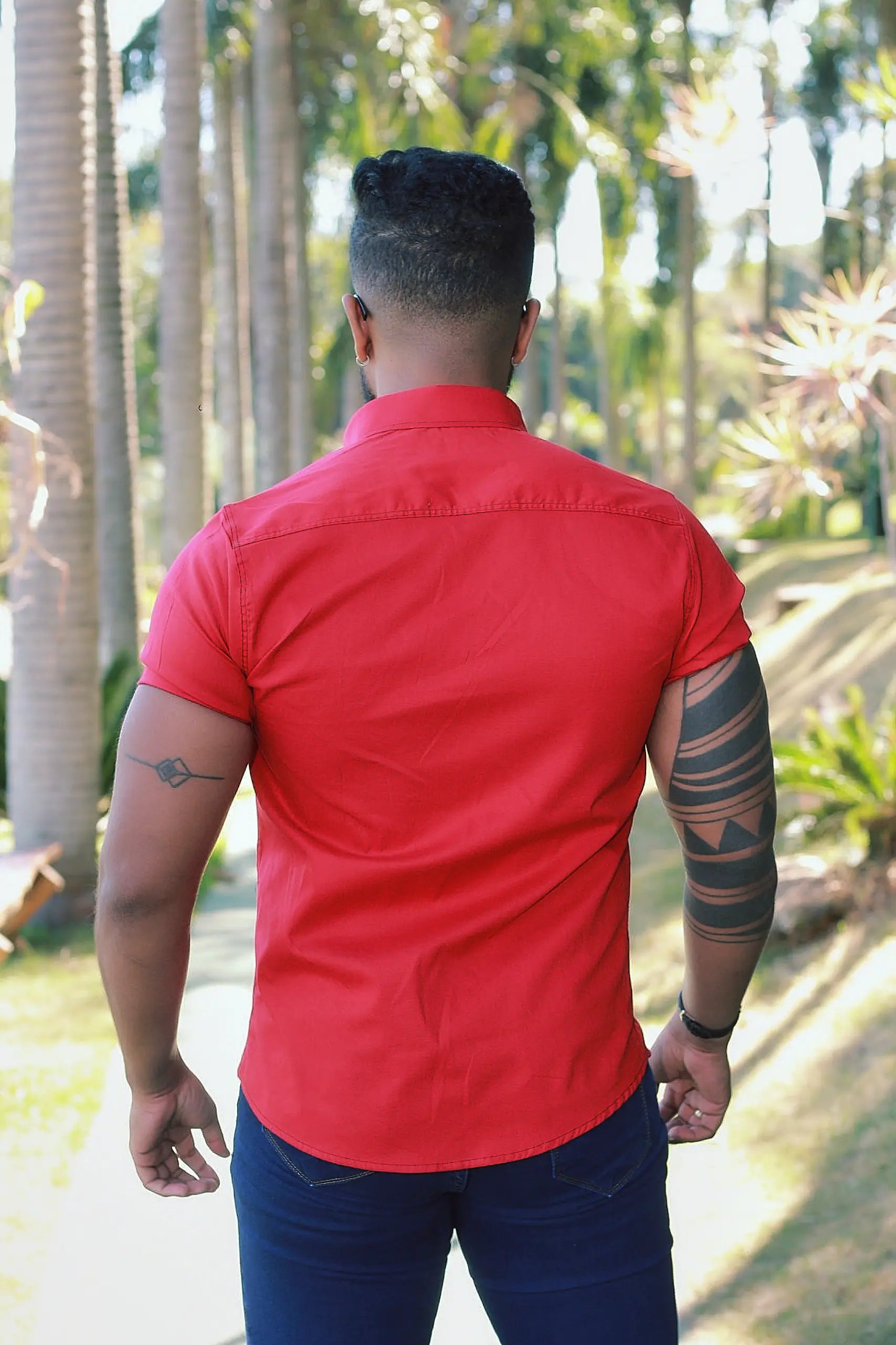 Camisa Slim Fit Vermelha Algodão Premium Com elastano