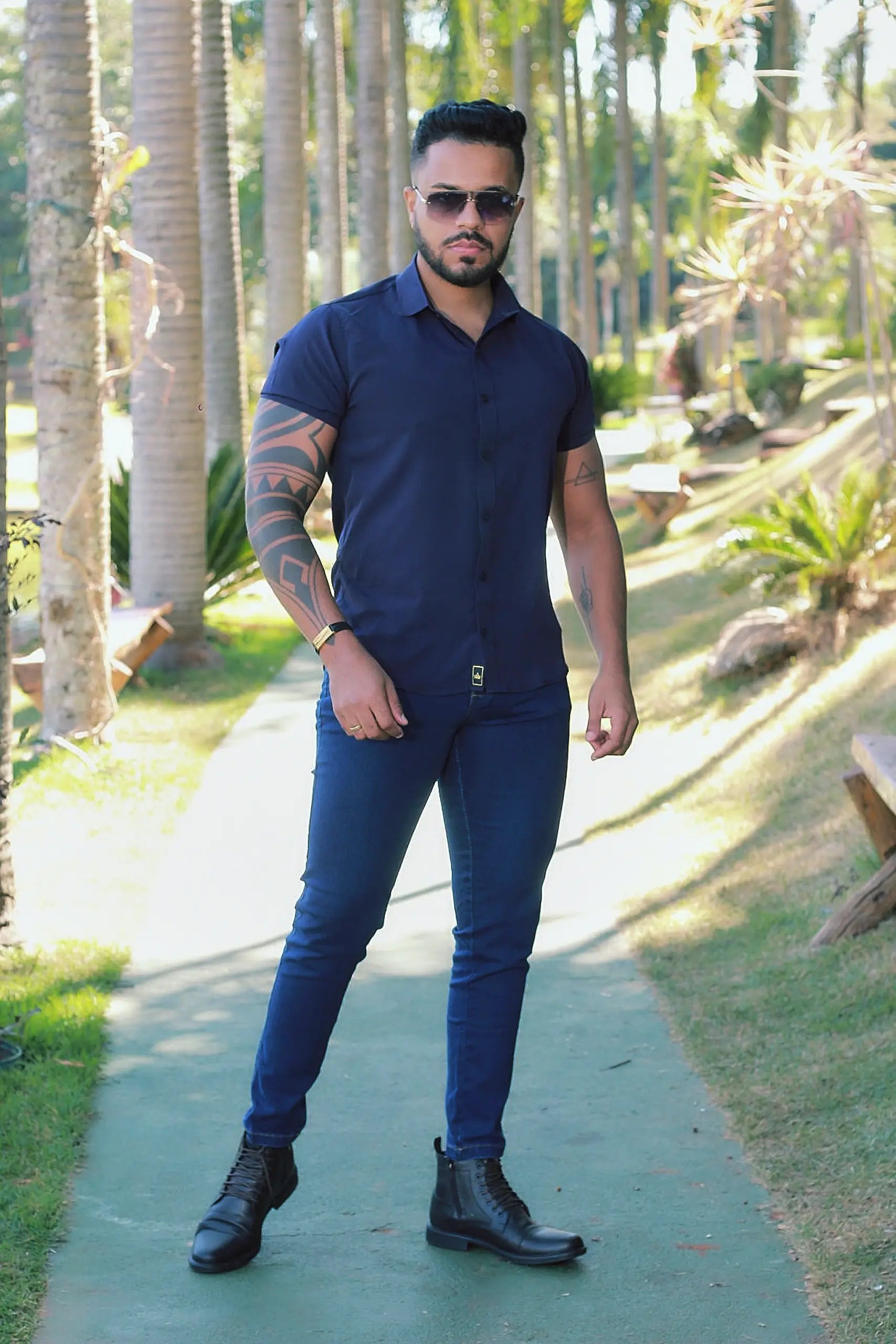 Camisa Slim Fit Lisa Azul Marinho Passa Facil (Não Amarrota)