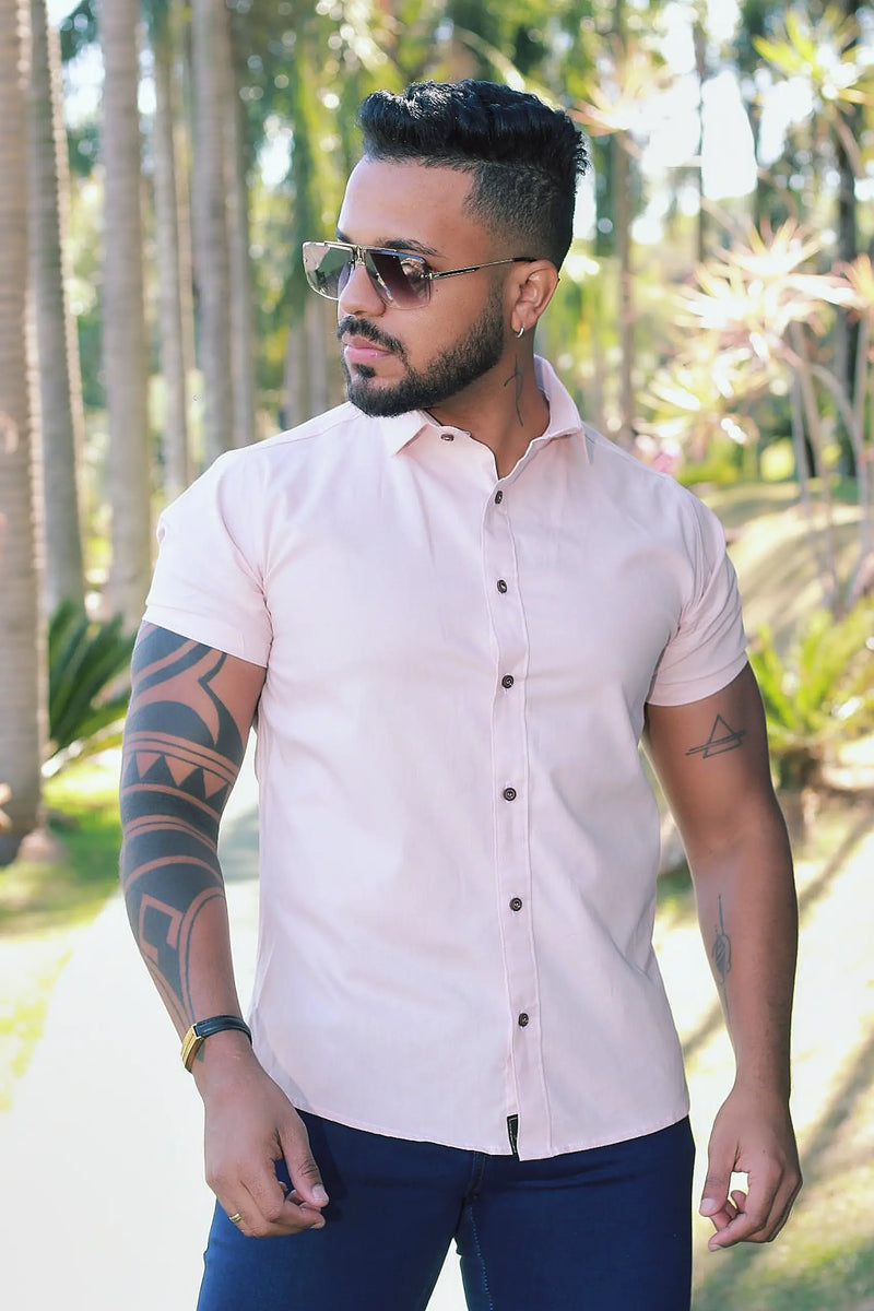 Camisa Slim fit Algodão Premium Rose Gold com Elastano