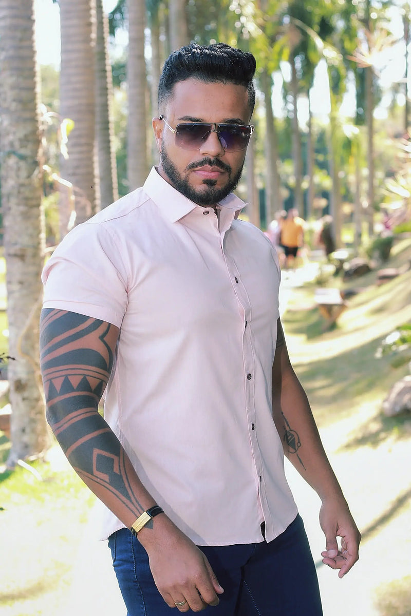 Camisa Slim fit Algodão Premium Rose Gold com Elastano