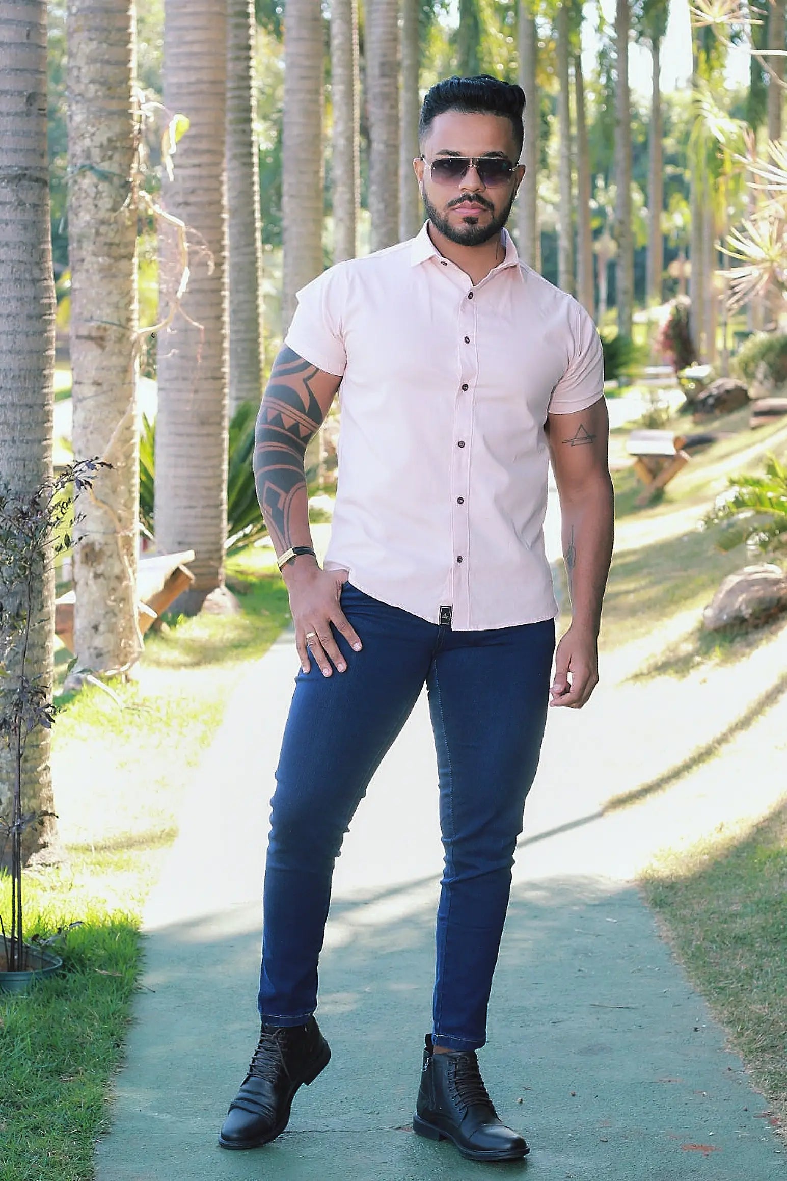 Camisa Slim fit Algodão Premium Rose Gold com Elastano