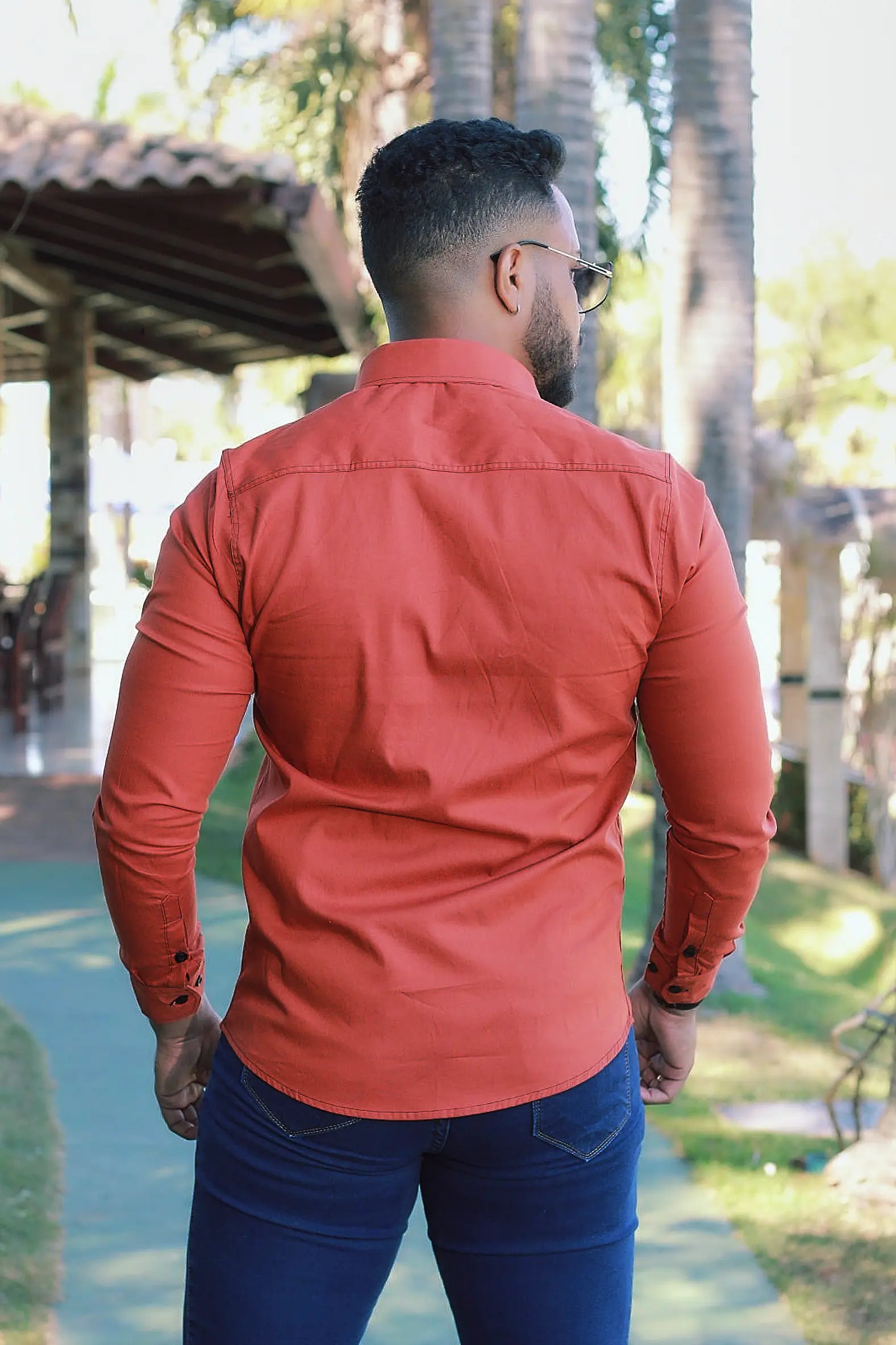 Camisa slim fit Terra Cota  manga longa