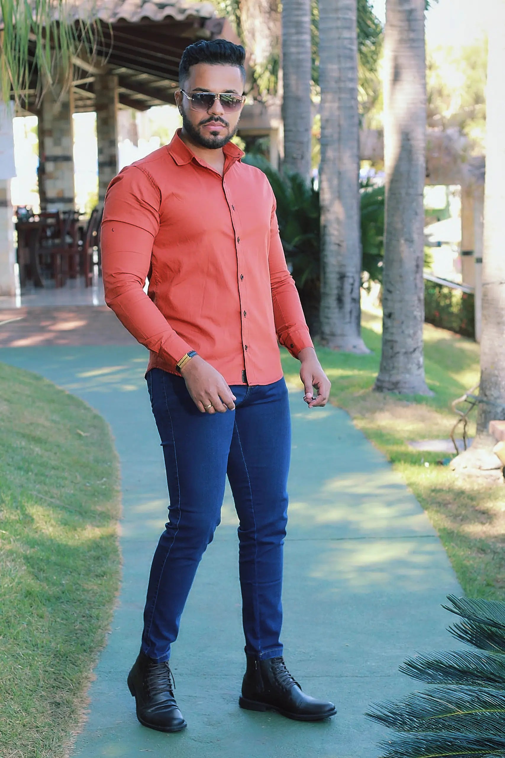 Camisa slim fit Terra Cota  manga longa