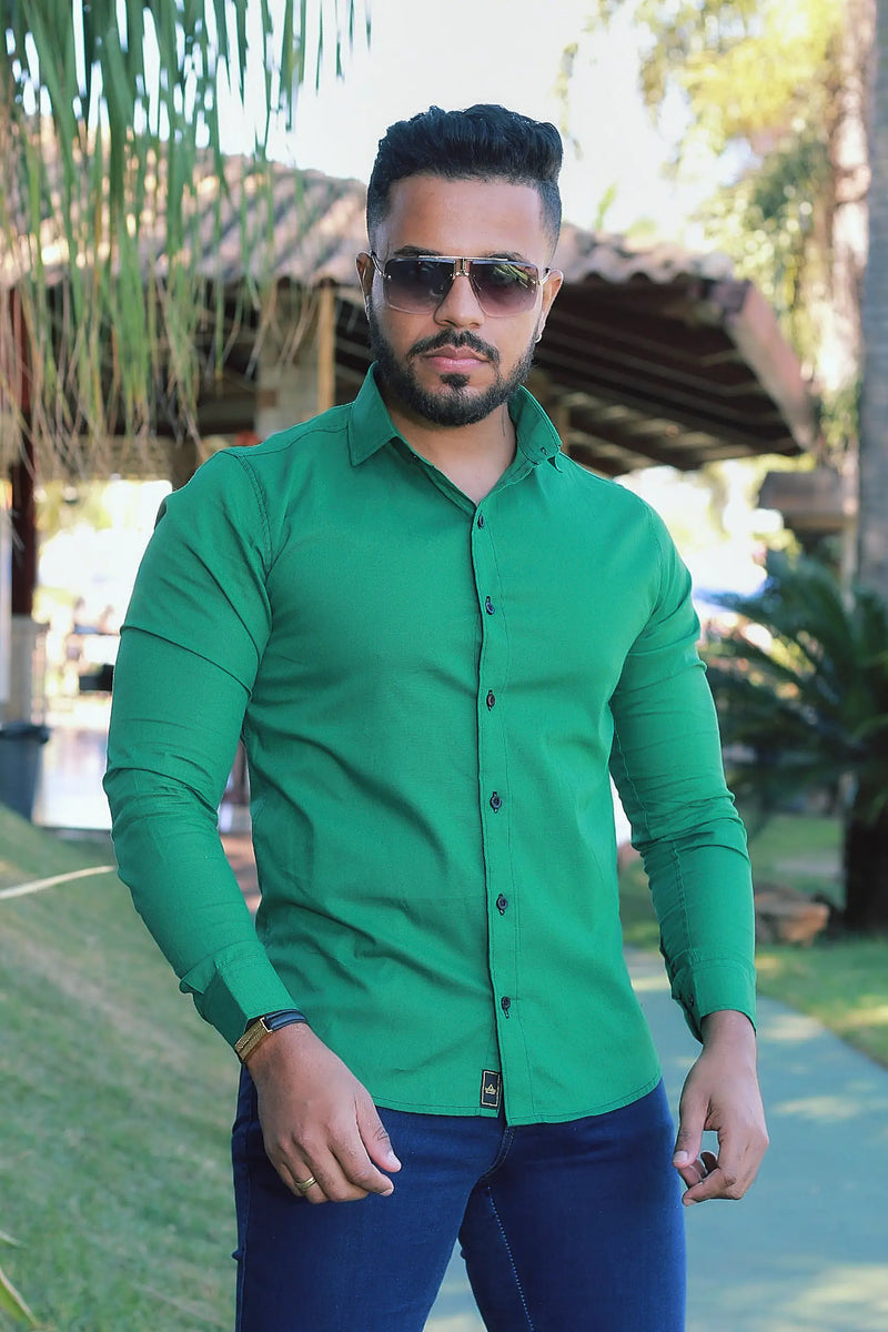 Camisa slim fit Verde Bandeira  Manga Longa