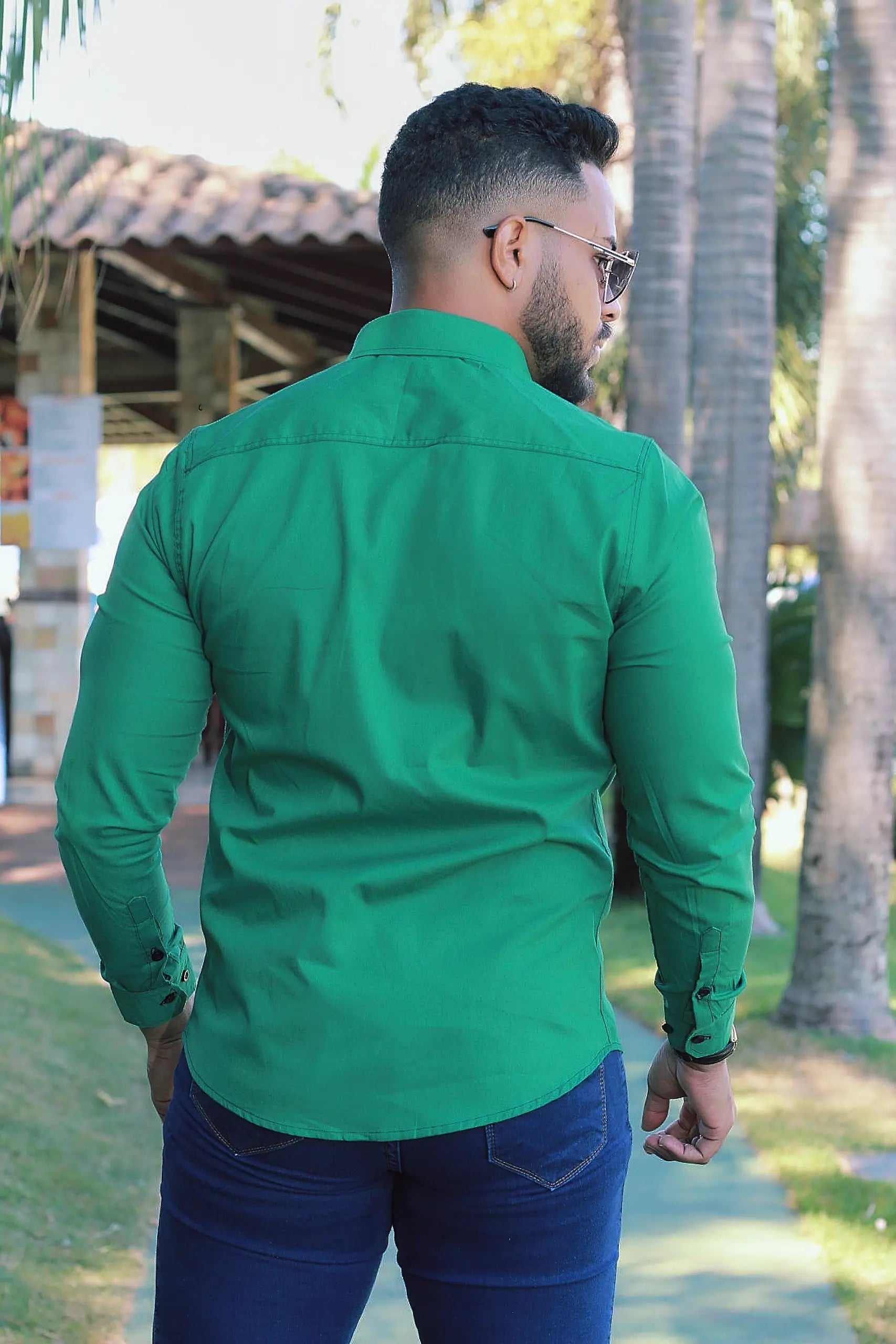 Camisa slim fit Verde Bandeira  Manga Longa