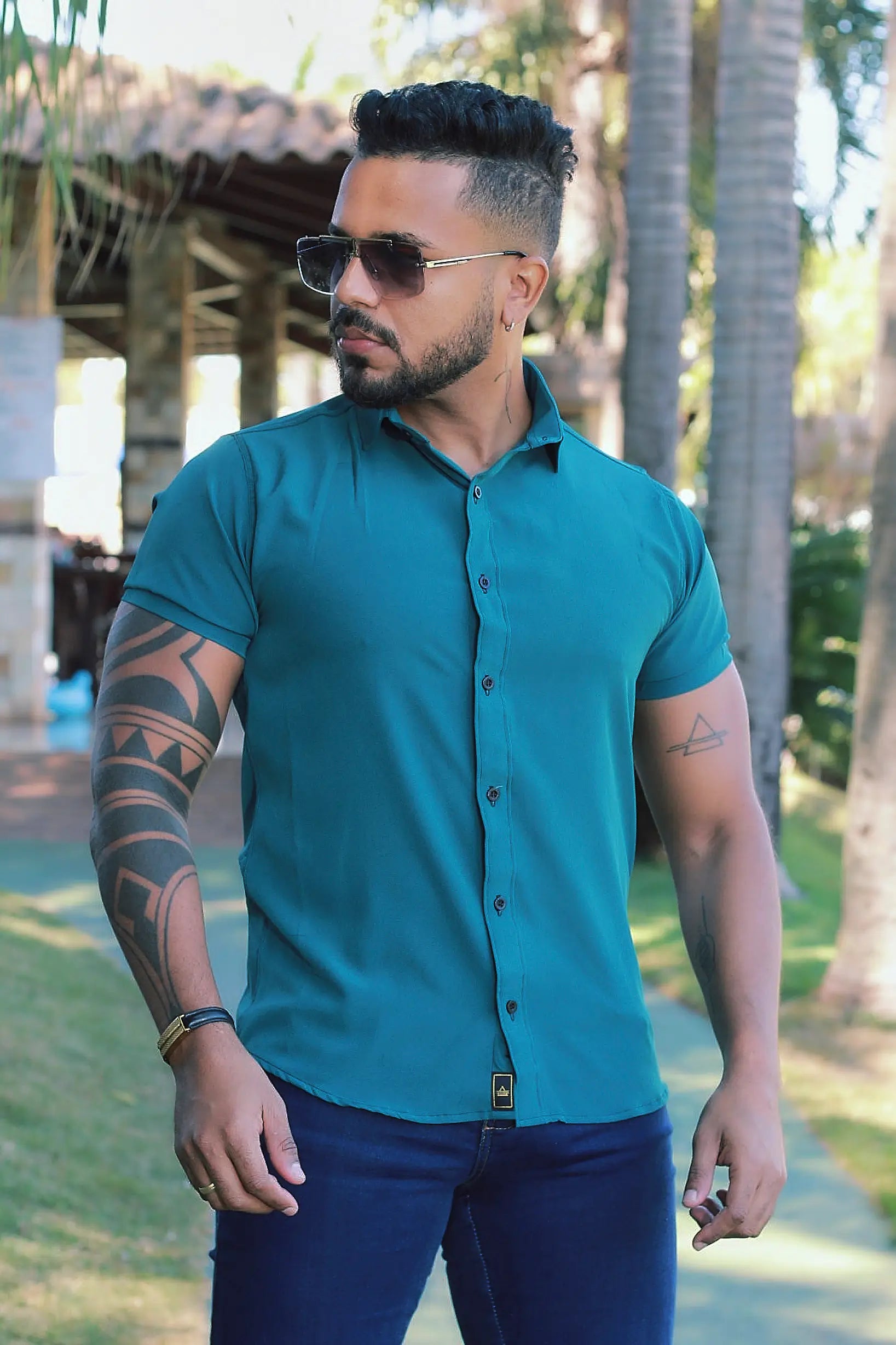 Camisa Slim Fit Lisa Verde Oliva Passa Facil (Não Amarrota)