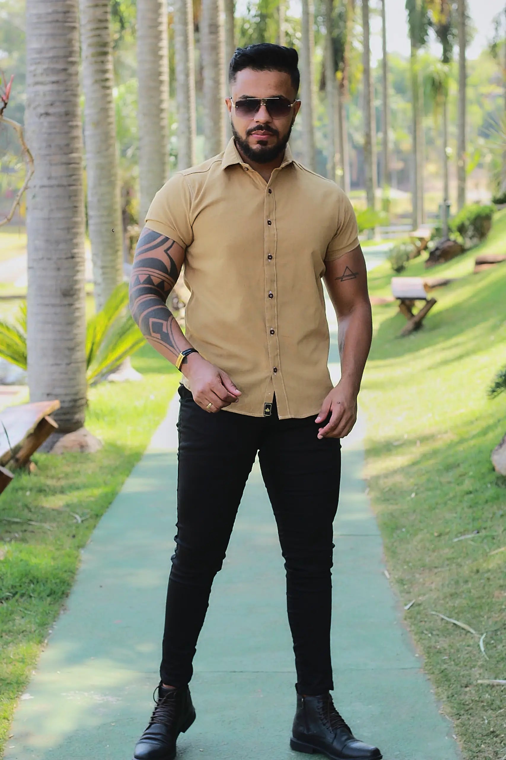 Camisa slim fit Linho Belga Bege