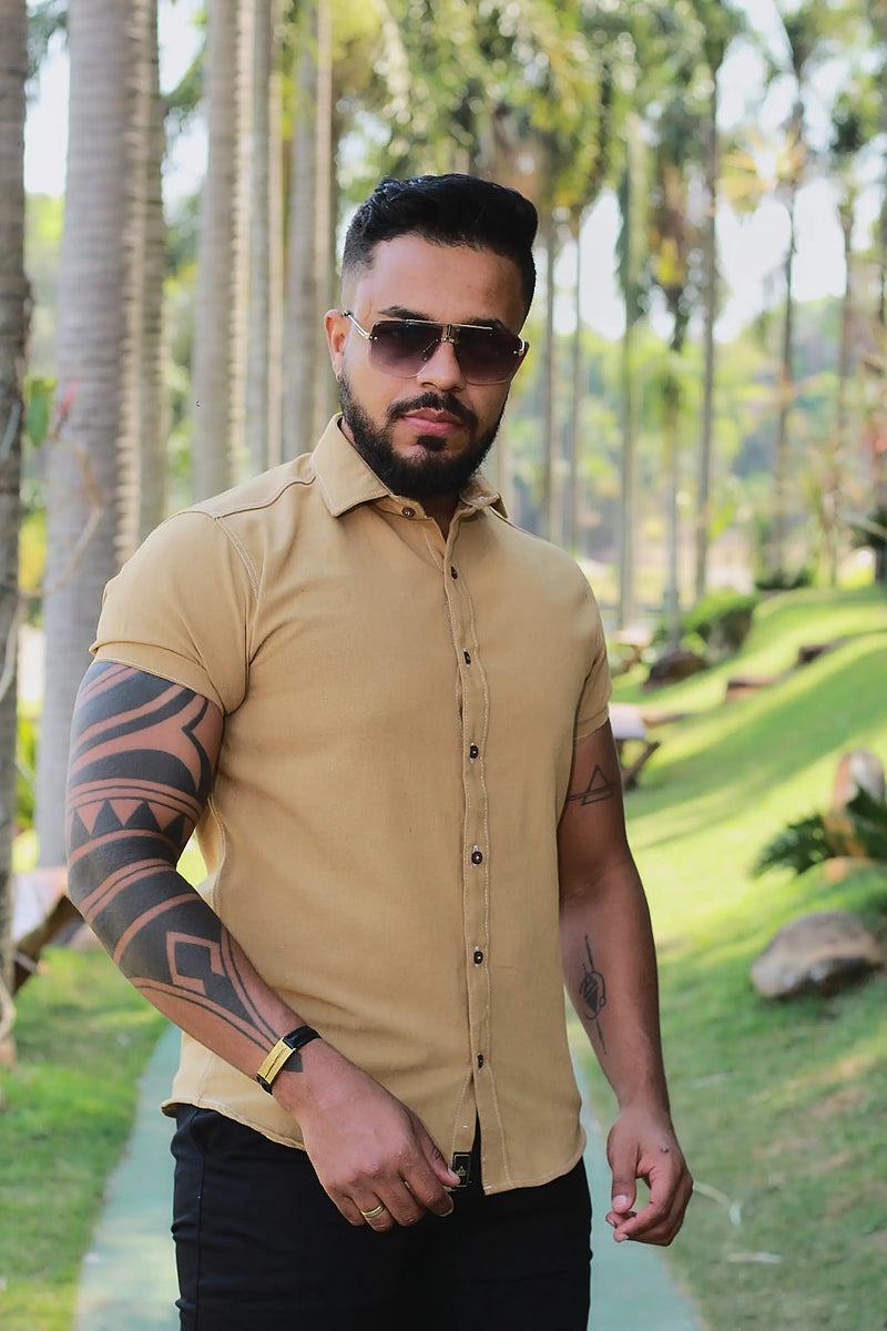 Camisa slim fit Linho Belga Bege