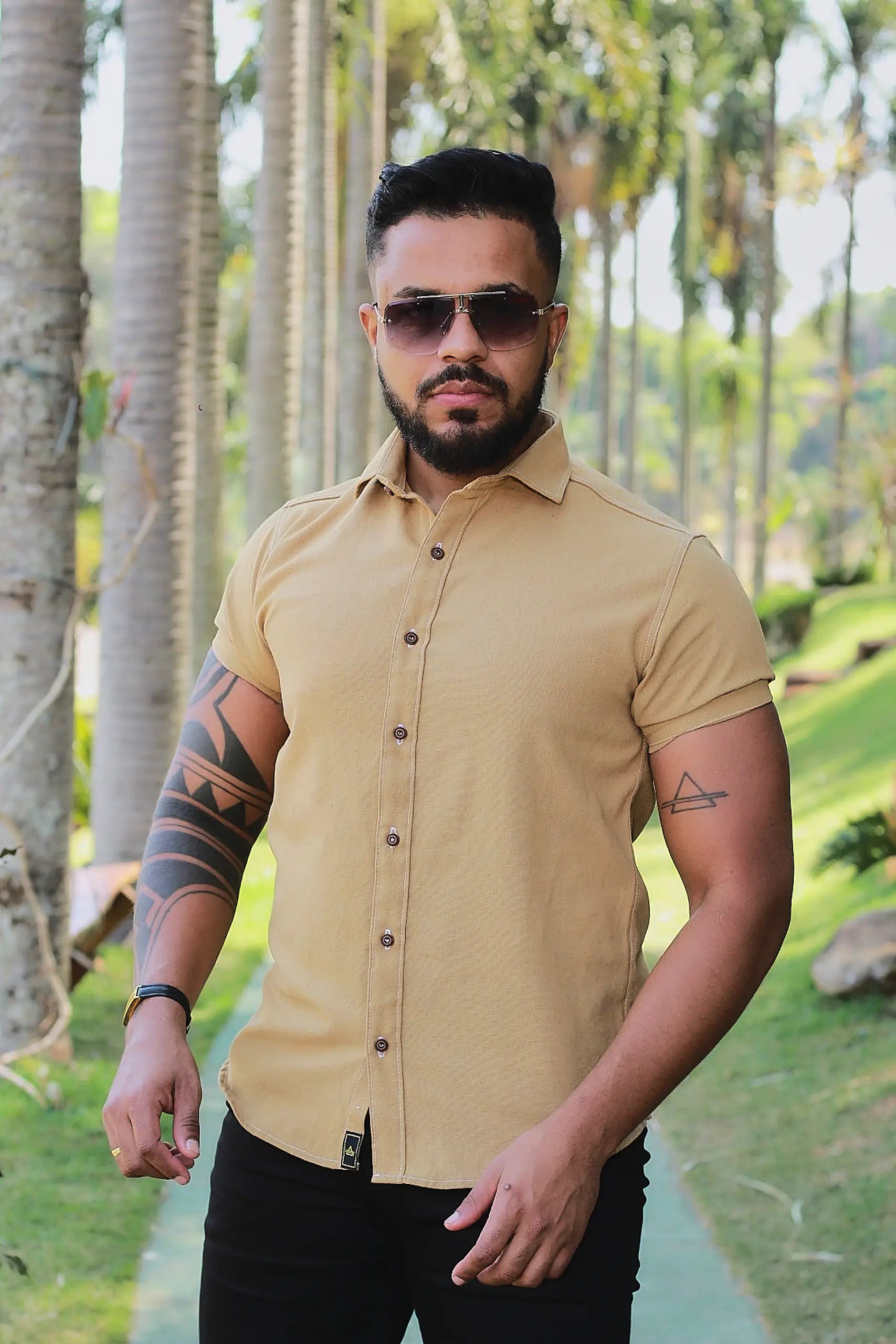 Camisa slim fit Linho Belga Bege