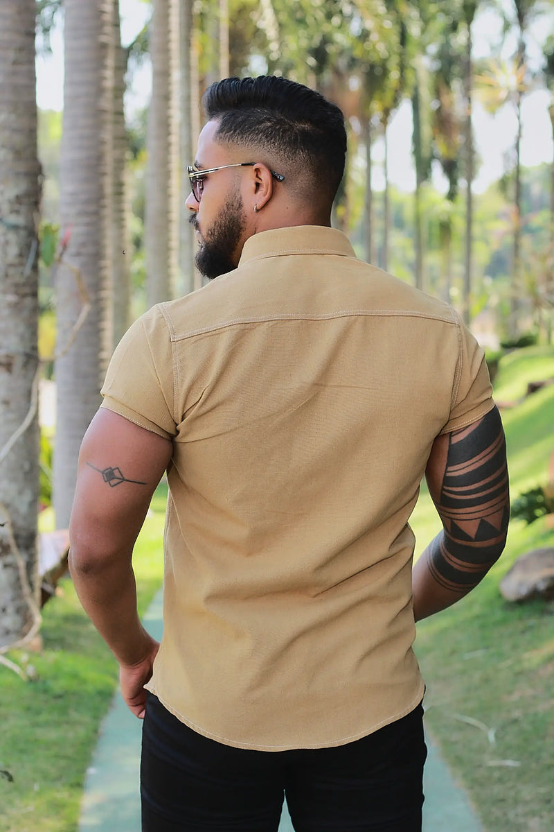 Camisa slim fit Linho Belga Bege