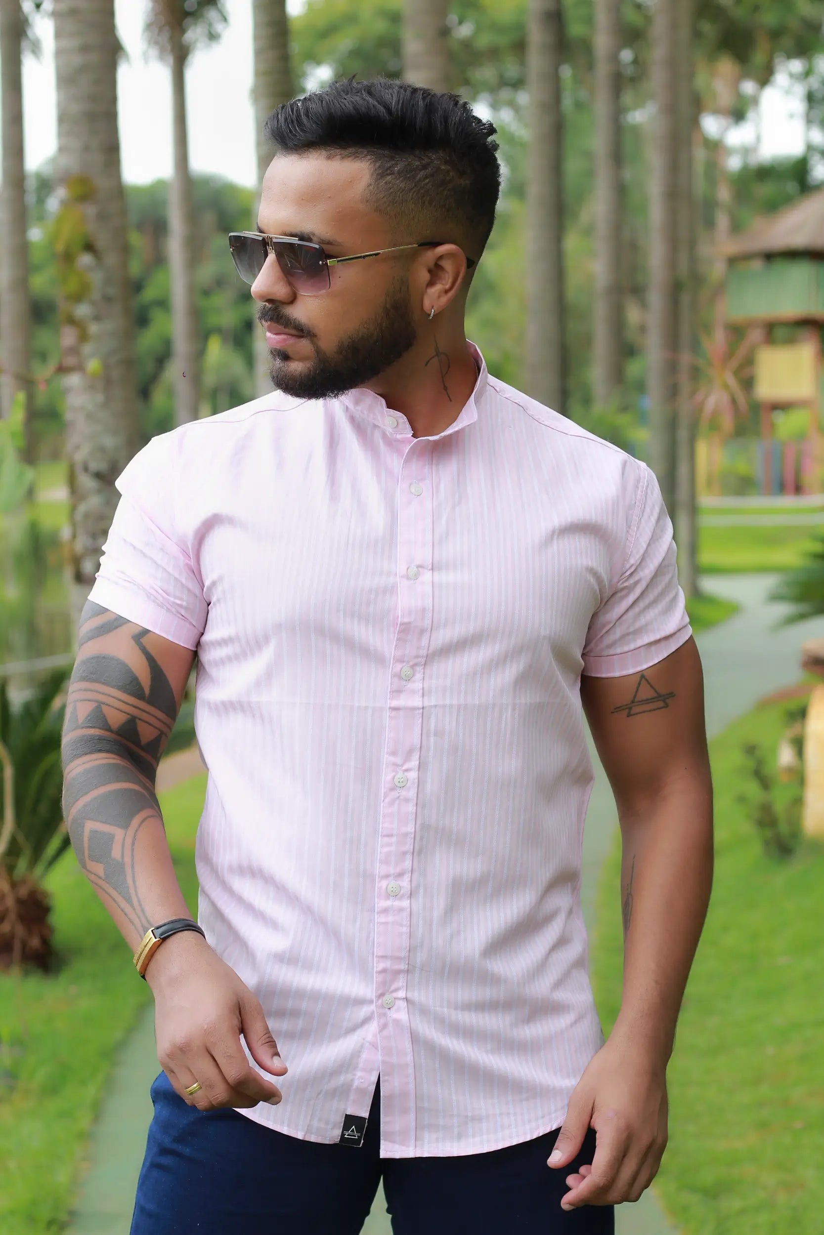Camisa Slim Fit Vanguard Gola Padre Rosa