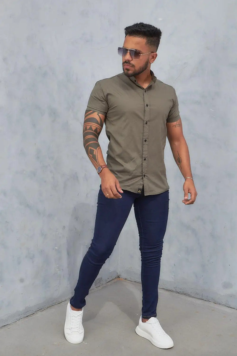 Camisa slim fit verde Everest Gola padre
