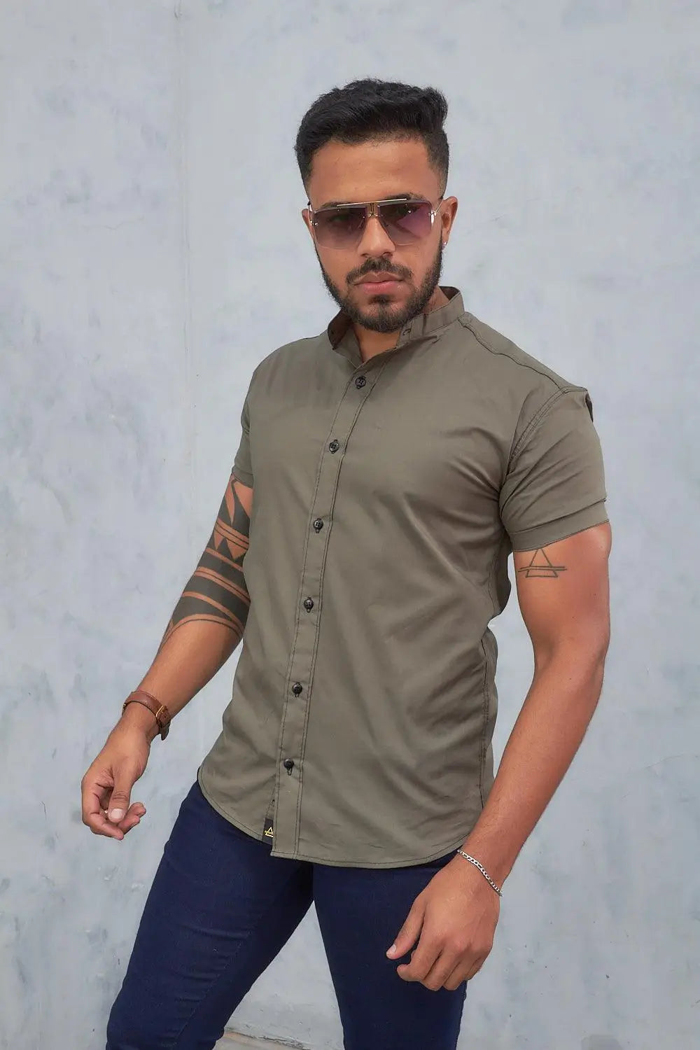 Camisa slim fit verde Everest Gola padre